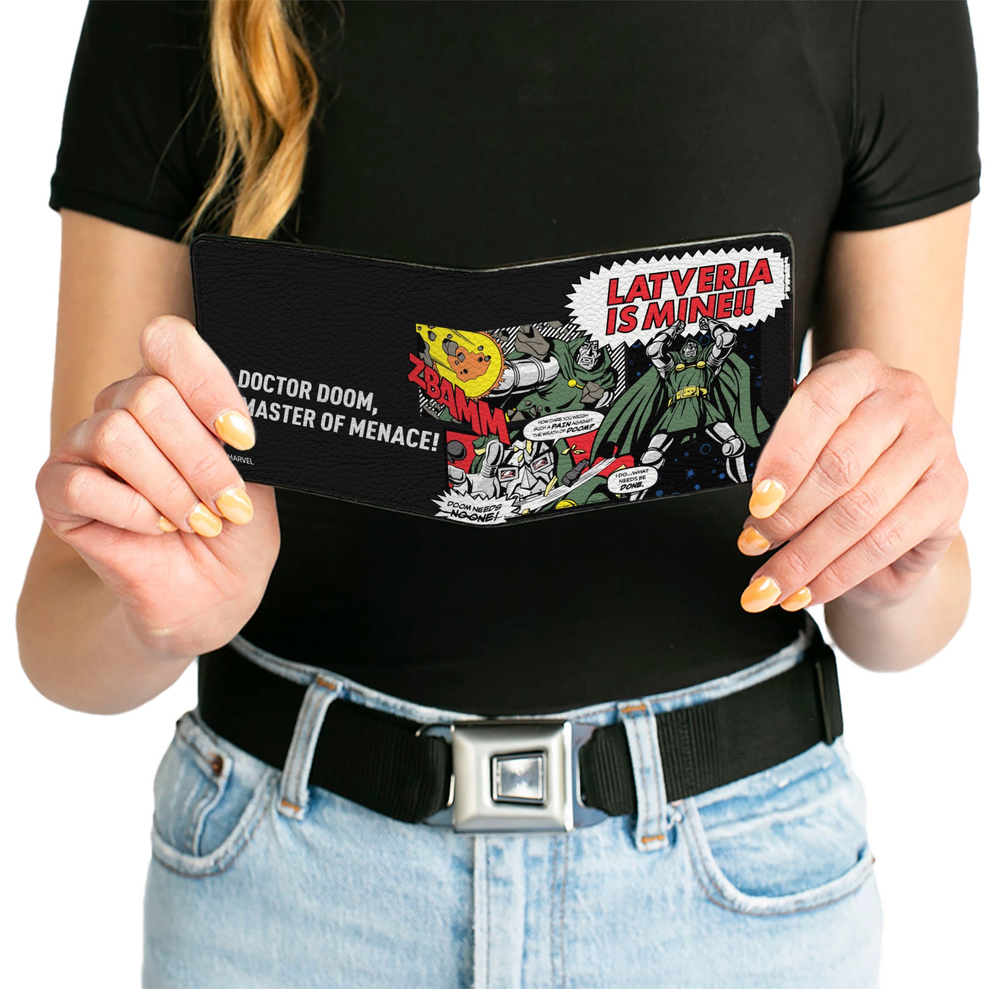 Bi-Fold Wallet - DOCTOR DOOM LATVERIA IS MINE Comic Book Scenes Black Bi-Fold Wallets Marvel Comics