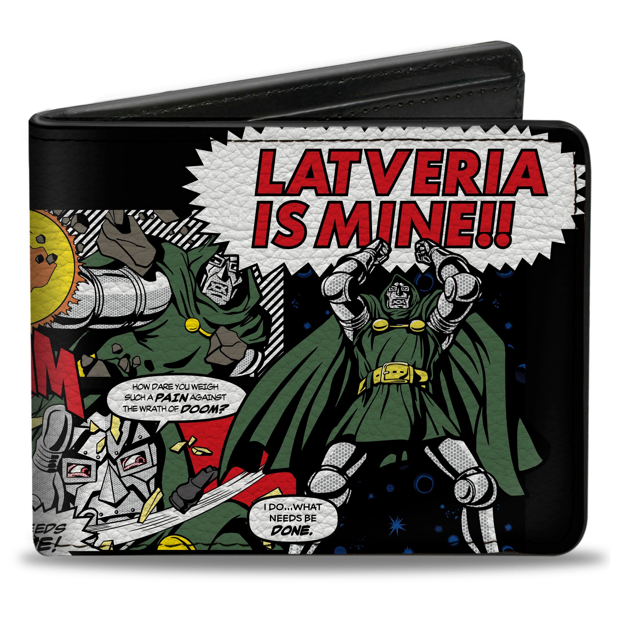 Bi-Fold Wallet - DOCTOR DOOM LATVERIA IS MINE Comic Book Scenes Black Bi-Fold Wallets Marvel Comics