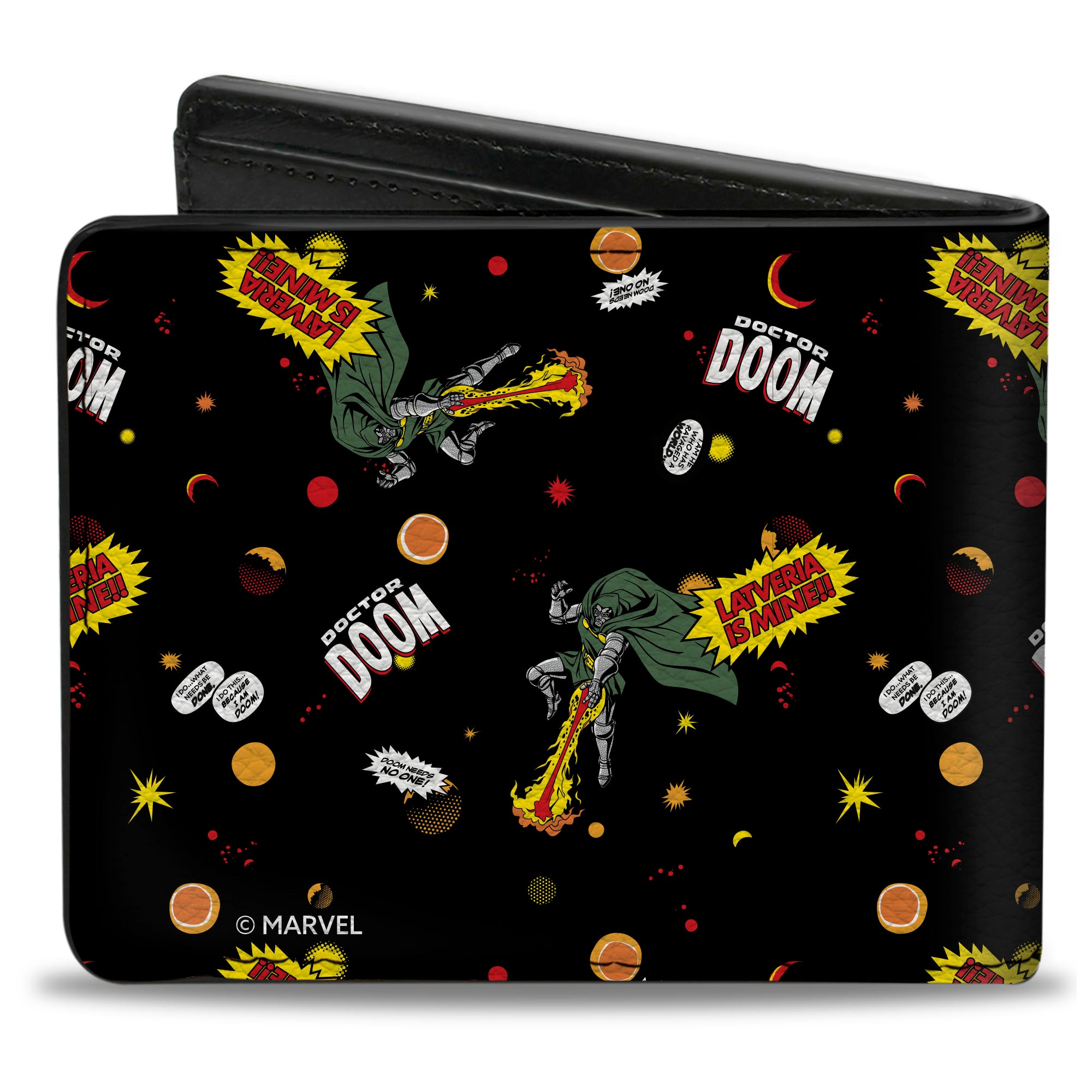 Bi-Fold Wallet - DOCTOR DOOM Pose Icons and Quotes Collage Black Bi-Fold Wallets Marvel Comics