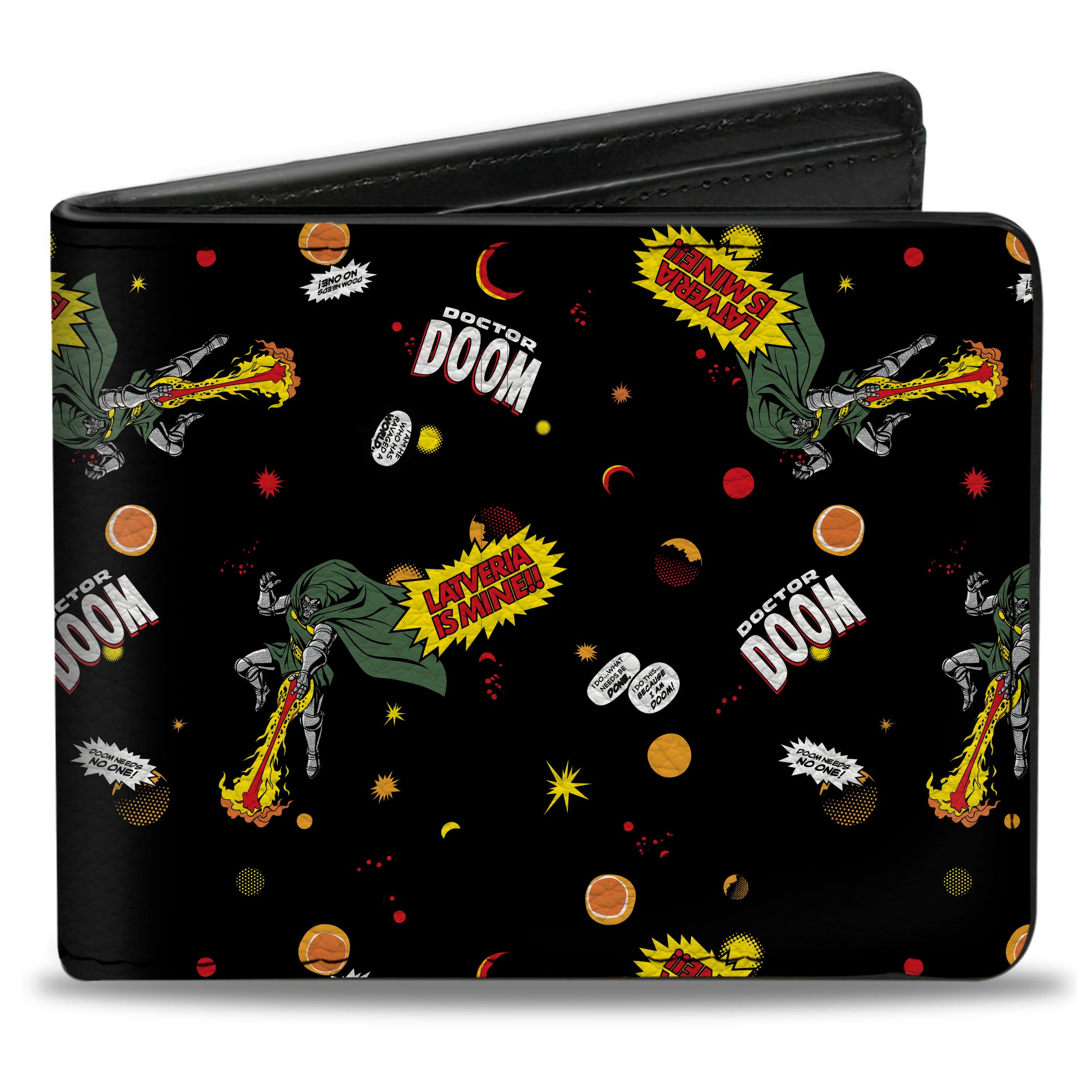 Bi-Fold Wallet - DOCTOR DOOM Pose Icons and Quotes Collage Black Bi-Fold Wallets Marvel Comics