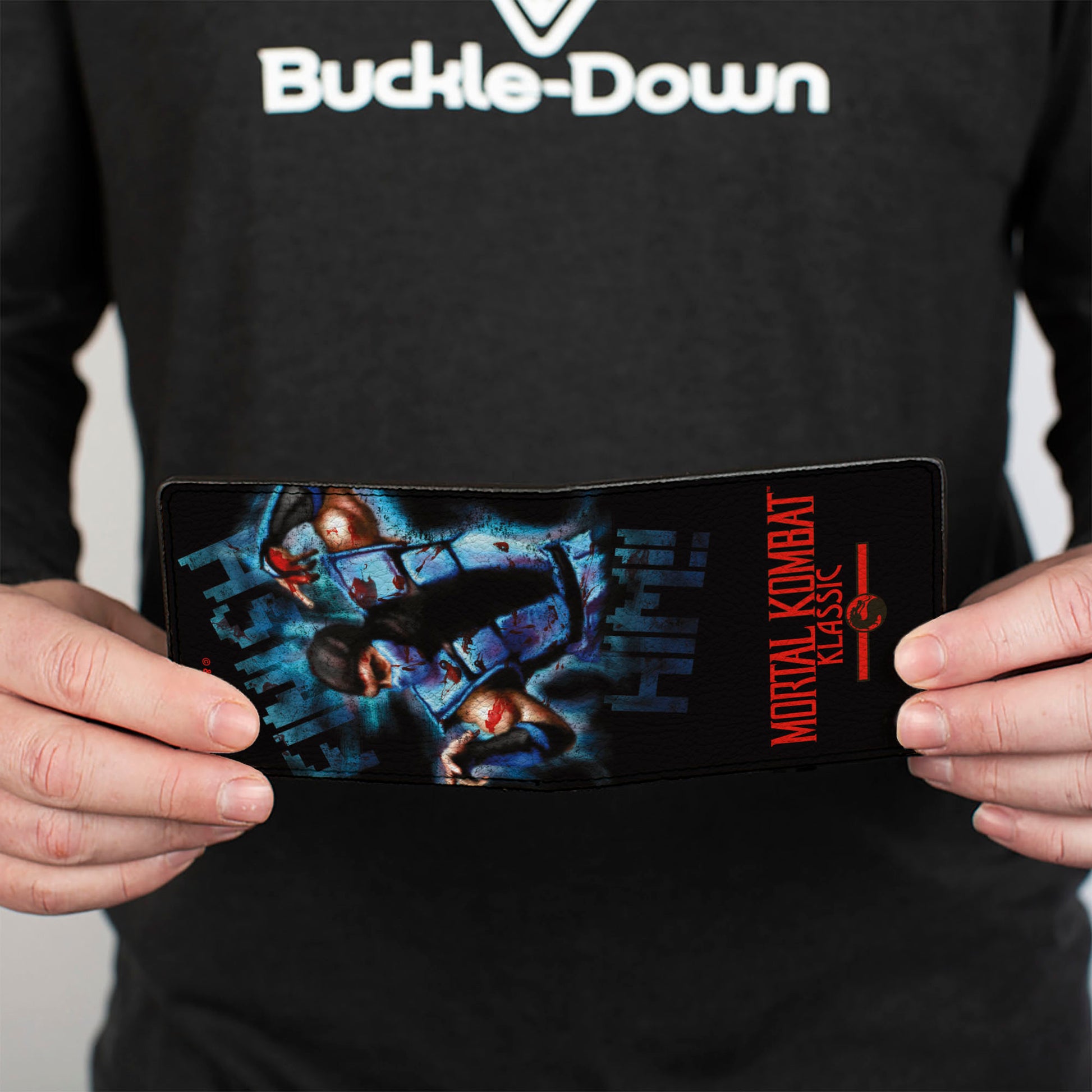 Bi-Fold Wallet - MORTAL KOMBAT KLASSIC Sub Zero FINISH HIM Pose Black/Blues/Red Bi-Fold Wallets Mortal Kombat