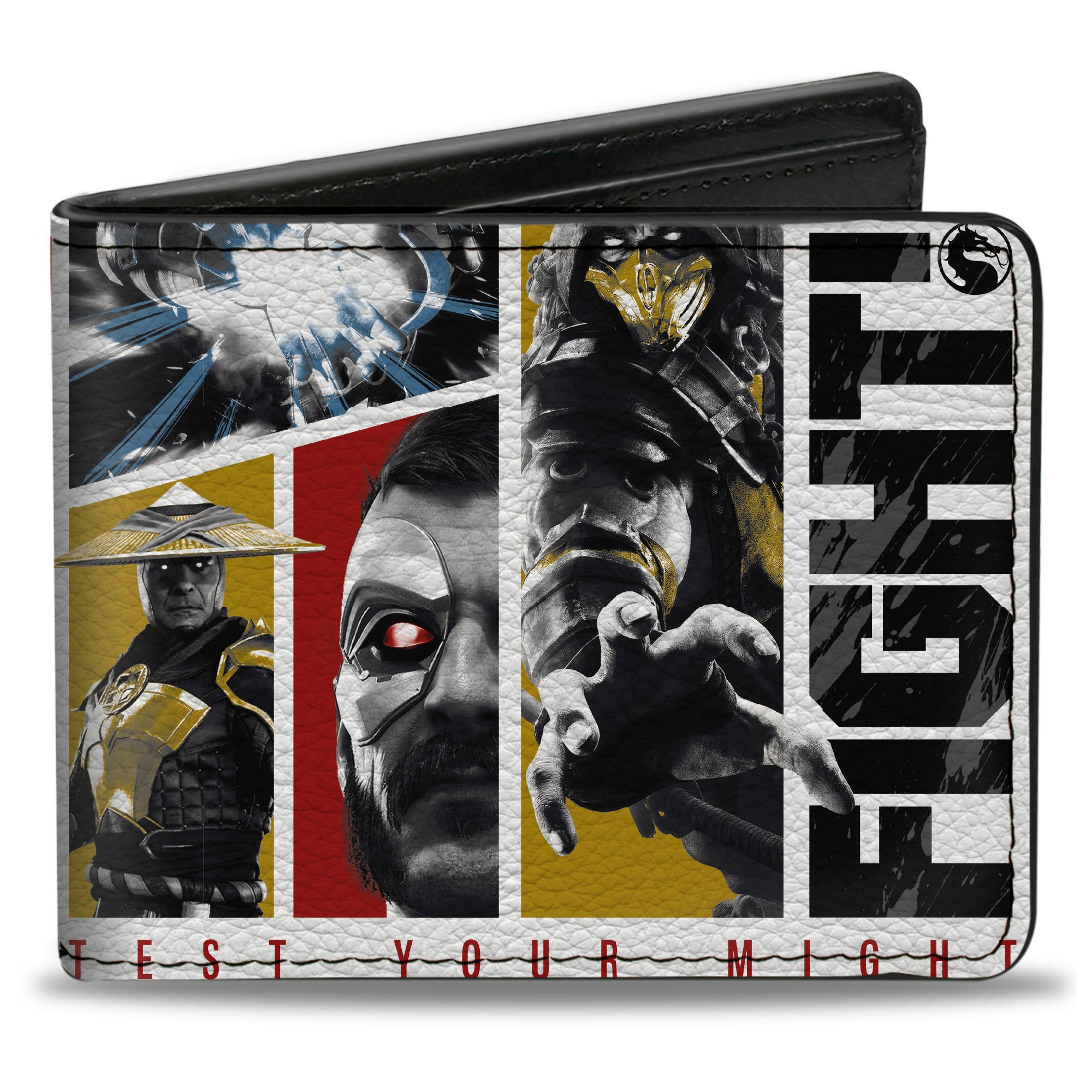 Bi-Fold Wallet - Mortal Kombat FIGHT! Character Pose Blocks White/Multi Color Bi-Fold Wallets Mortal Kombat