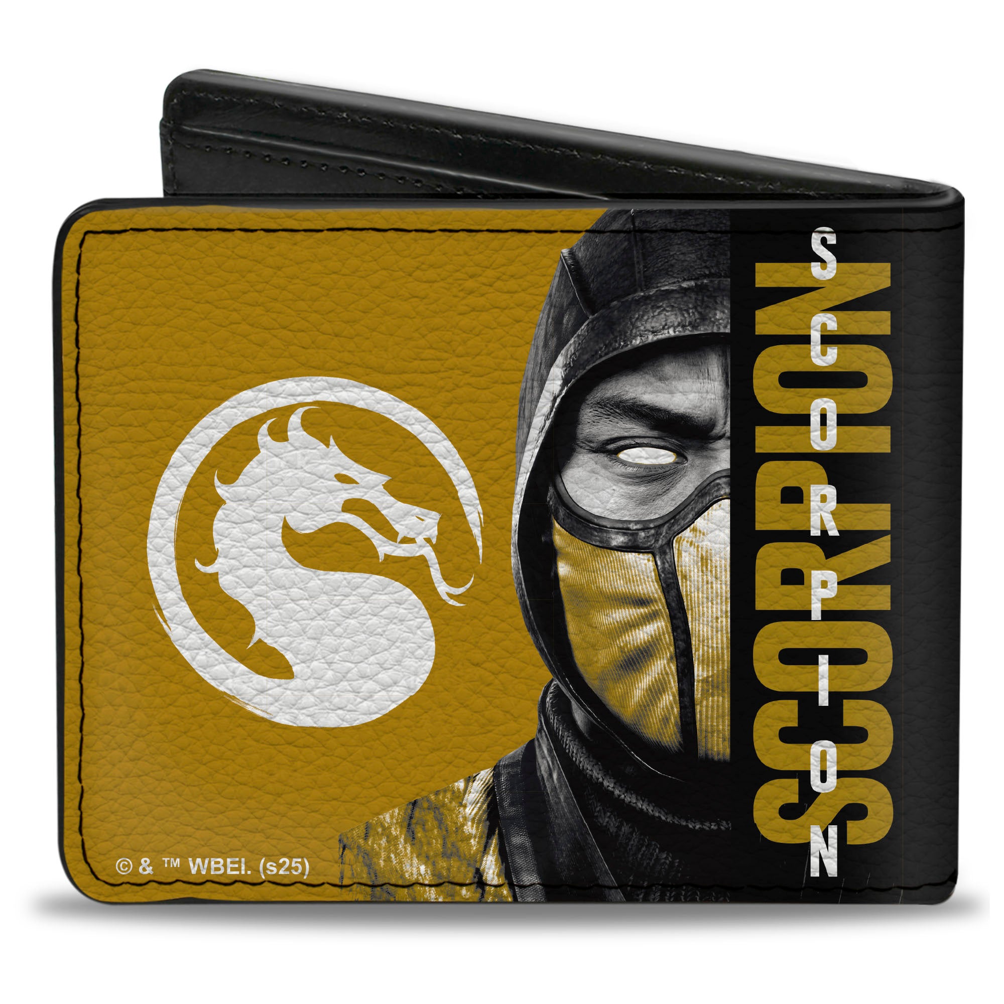 Bi-Fold Wallet - Mortal Kombat SCORPION Pose and Face Black/Yellows Bi-Fold Wallets Mortal Kombat
