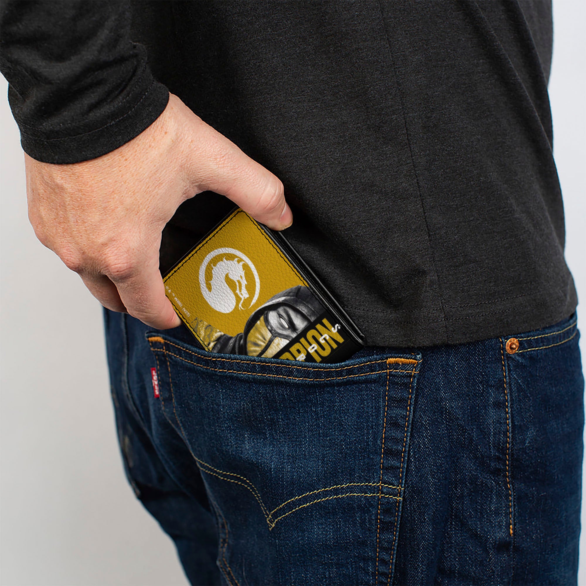 Bi-Fold Wallet - Mortal Kombat SCORPION Pose and Face Black/Yellows Bi-Fold Wallets Mortal Kombat