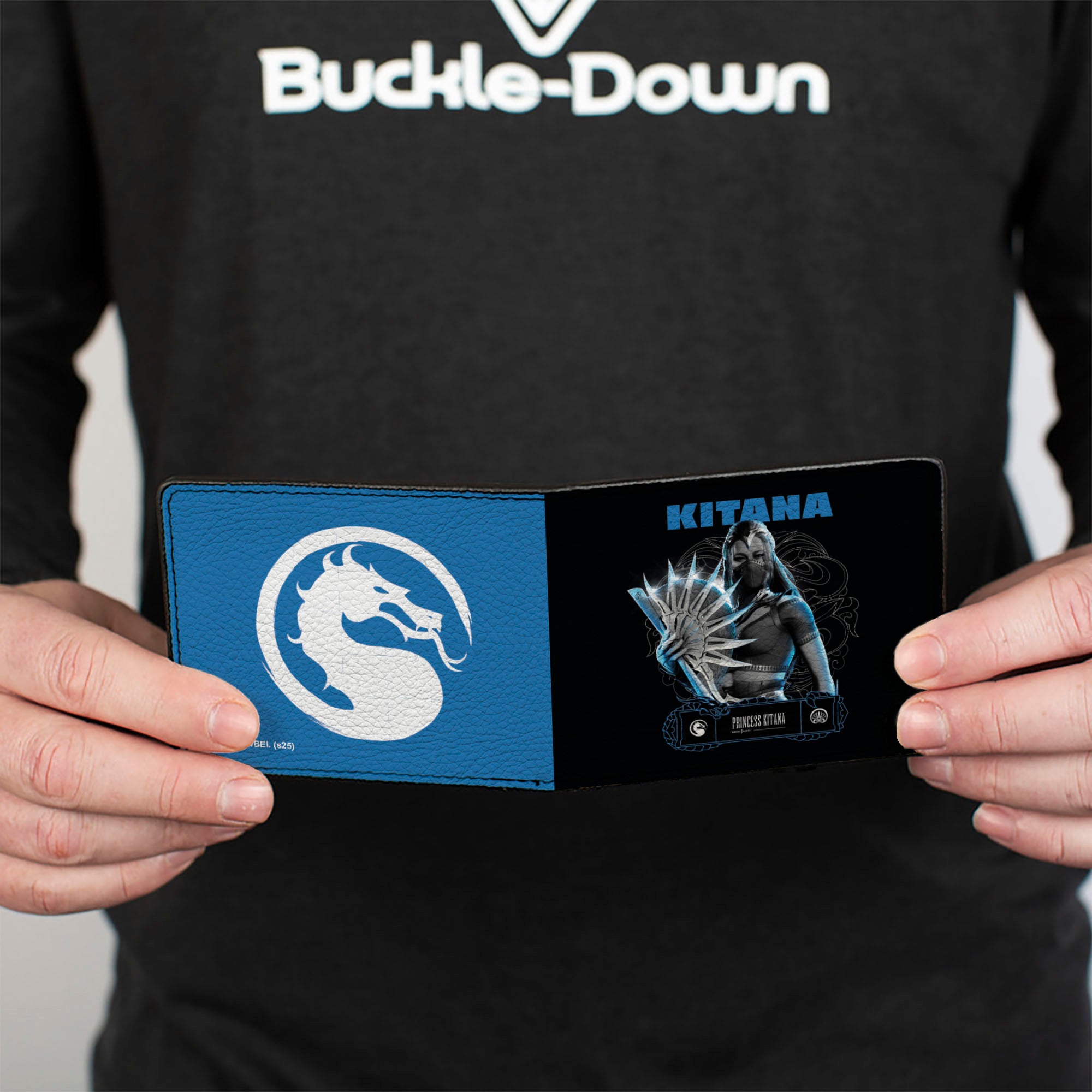 Bi-Fold Wallet - Mortal Kombat KITANA Steel Fan Pose with Dragon Logo Blue/White Bi-Fold Wallets Mortal Kombat