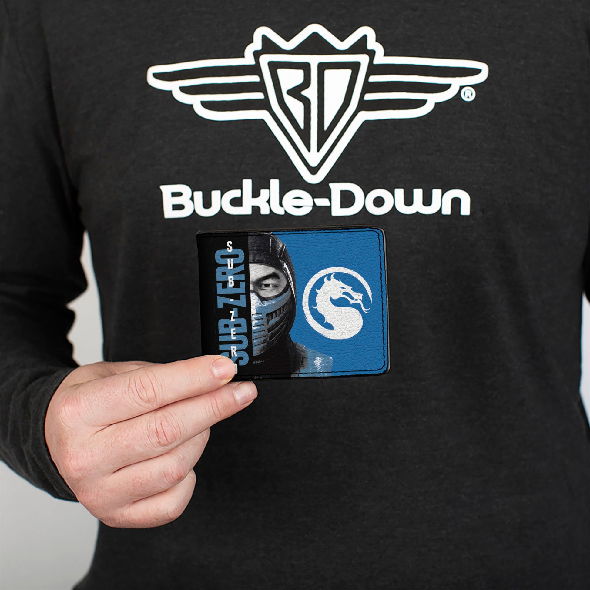 Bi-Fold Wallet - Mortal Kombat SUB-ZERO Pose and Face Black/Blues Bi-Fold Wallets Mortal Kombat