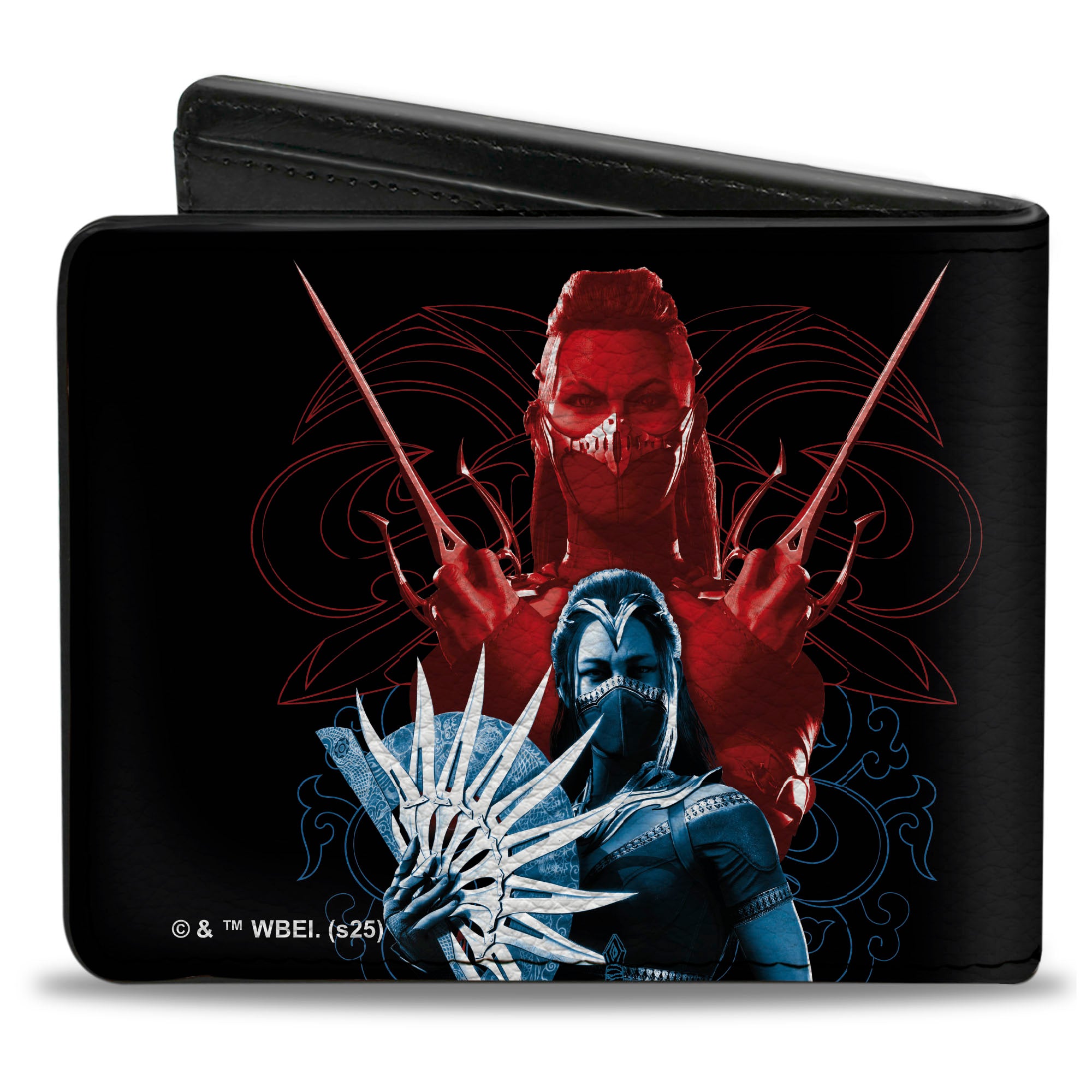 Bi-Fold Wallet - Mortal Kombat Mileena Sais Pose with Kitana Pose Black/Reds/Blues Bi-Fold Wallets Mortal Kombat