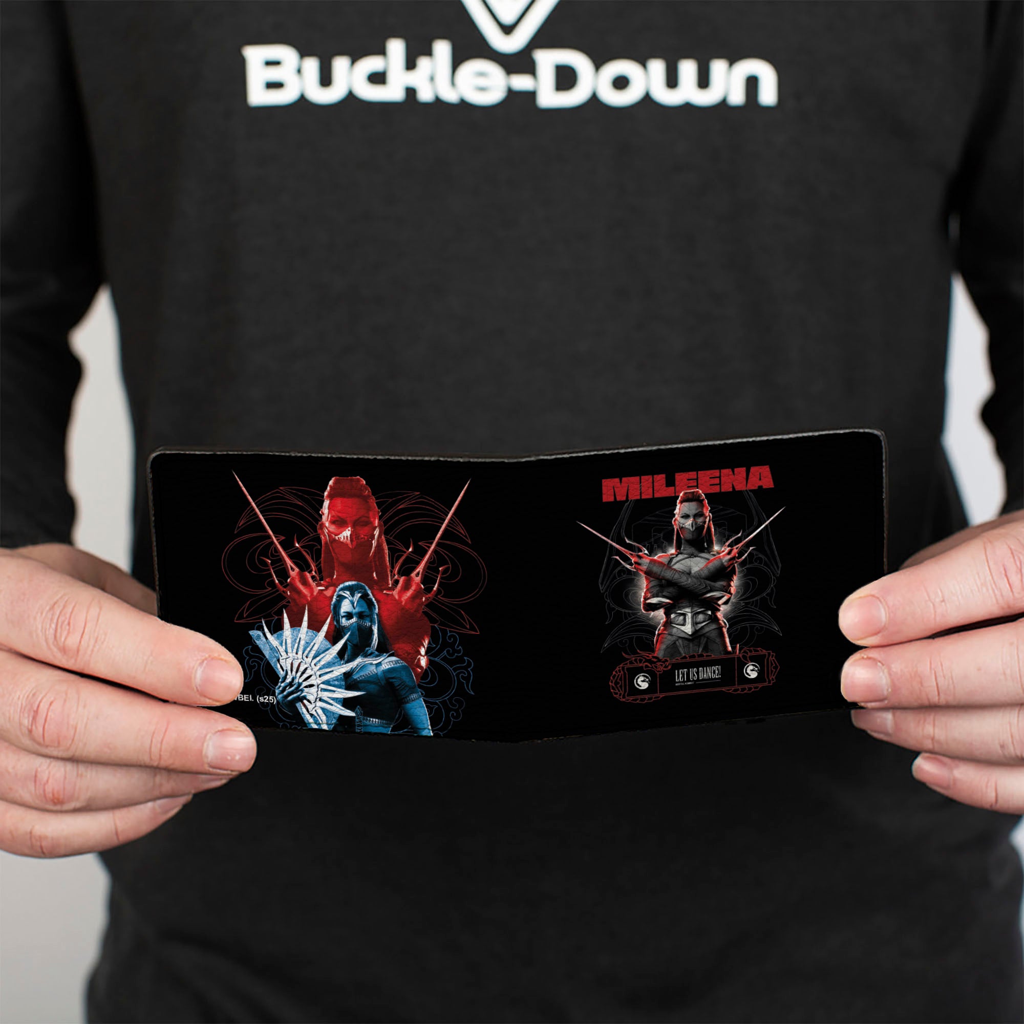 Bi-Fold Wallet - Mortal Kombat Mileena Sais Pose with Kitana Pose Black/Reds/Blues Bi-Fold Wallets Mortal Kombat