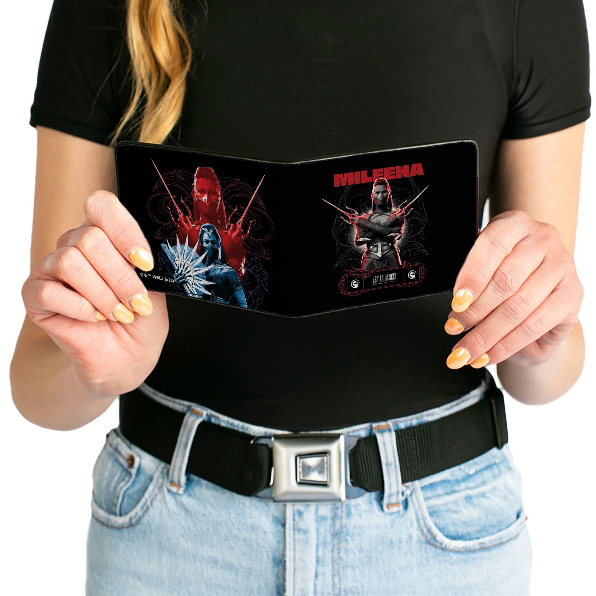 Bi-Fold Wallet - Mortal Kombat Mileena Sais Pose with Kitana Pose Black/Reds/Blues Bi-Fold Wallets Mortal Kombat