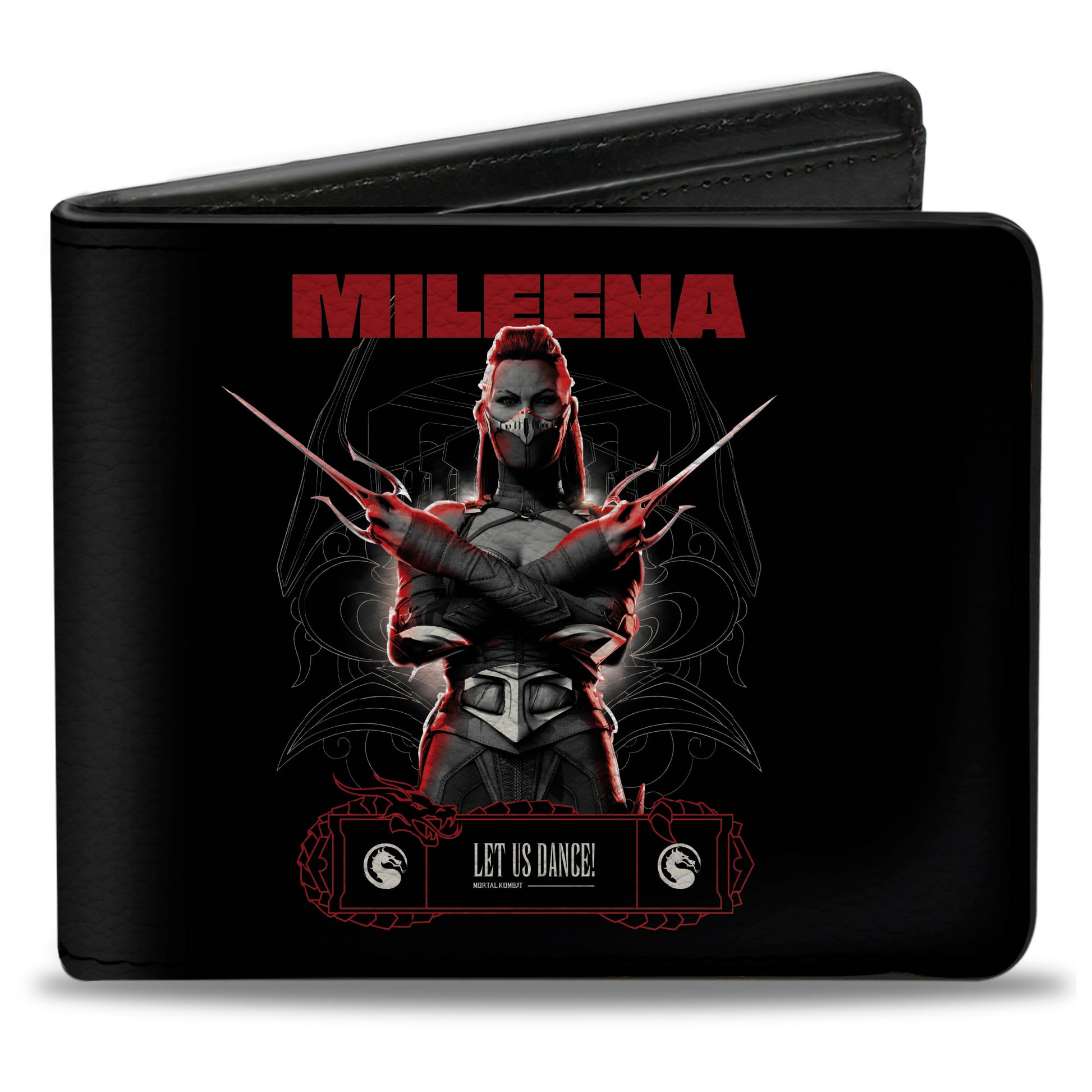 Bi-Fold Wallet - Mortal Kombat Mileena Sais Pose with Kitana Pose Black/Reds/Blues Bi-Fold Wallets Mortal Kombat