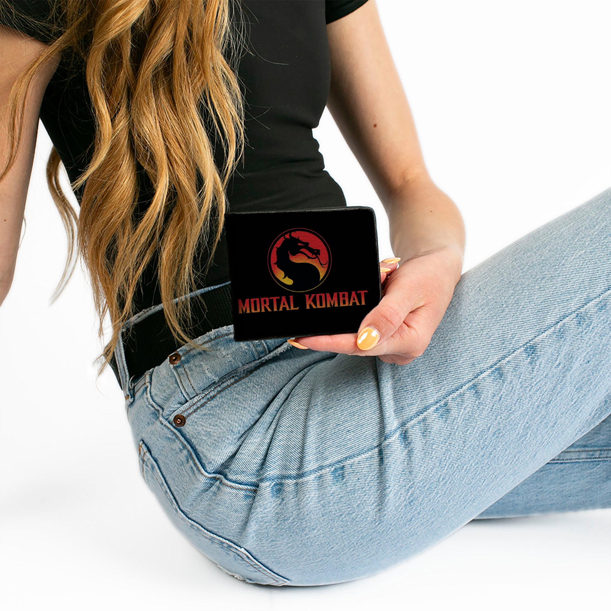 Bi-Fold Wallet - MORTAL KOMBAT Dragon Logo Black/Silver/Flames Bi-Fold Wallets Mortal Kombat