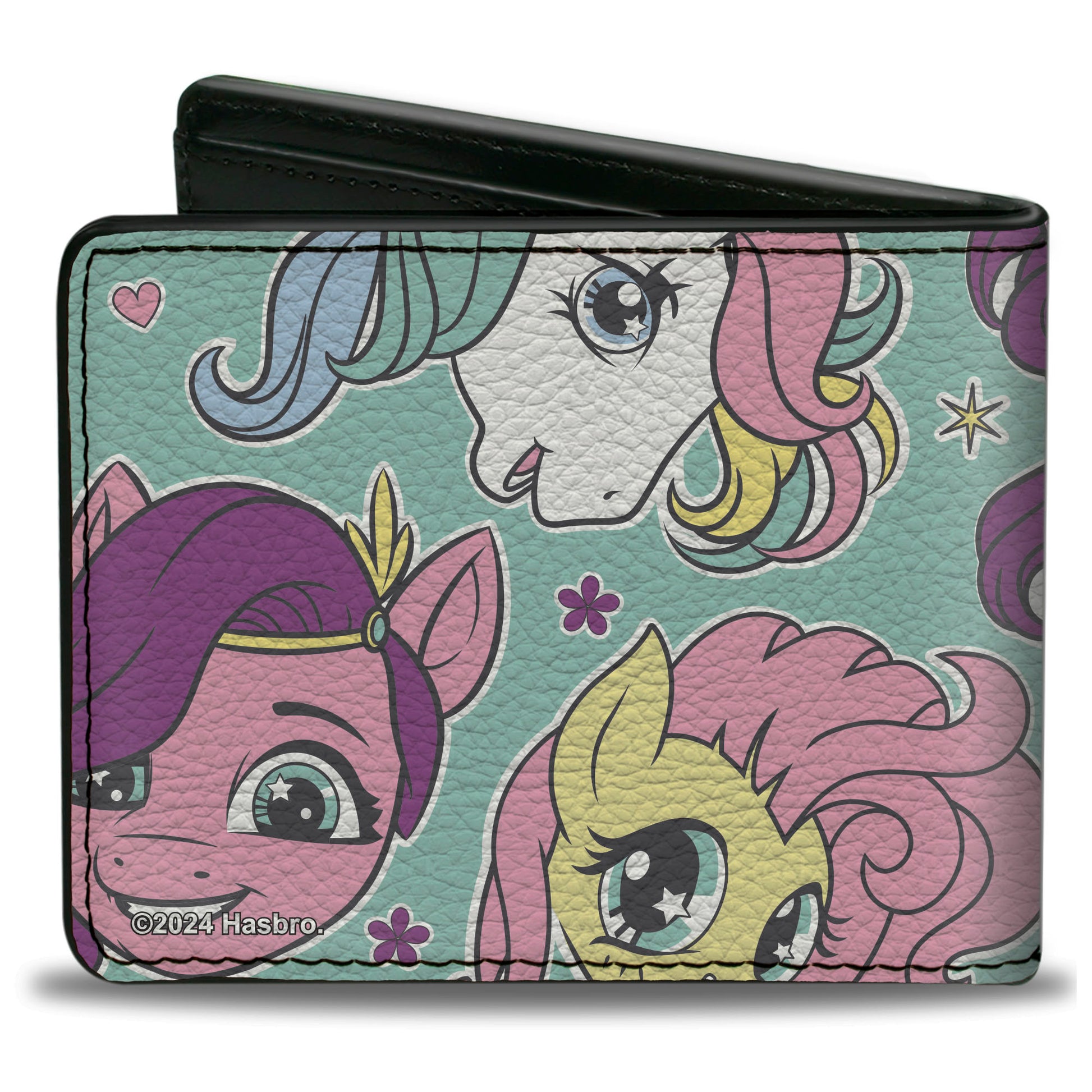 Bi-Fold Wallet - My Little Pony Faces Close-Up and Cutie Marks Scattered Teal Bi-Fold Wallets Hasbro