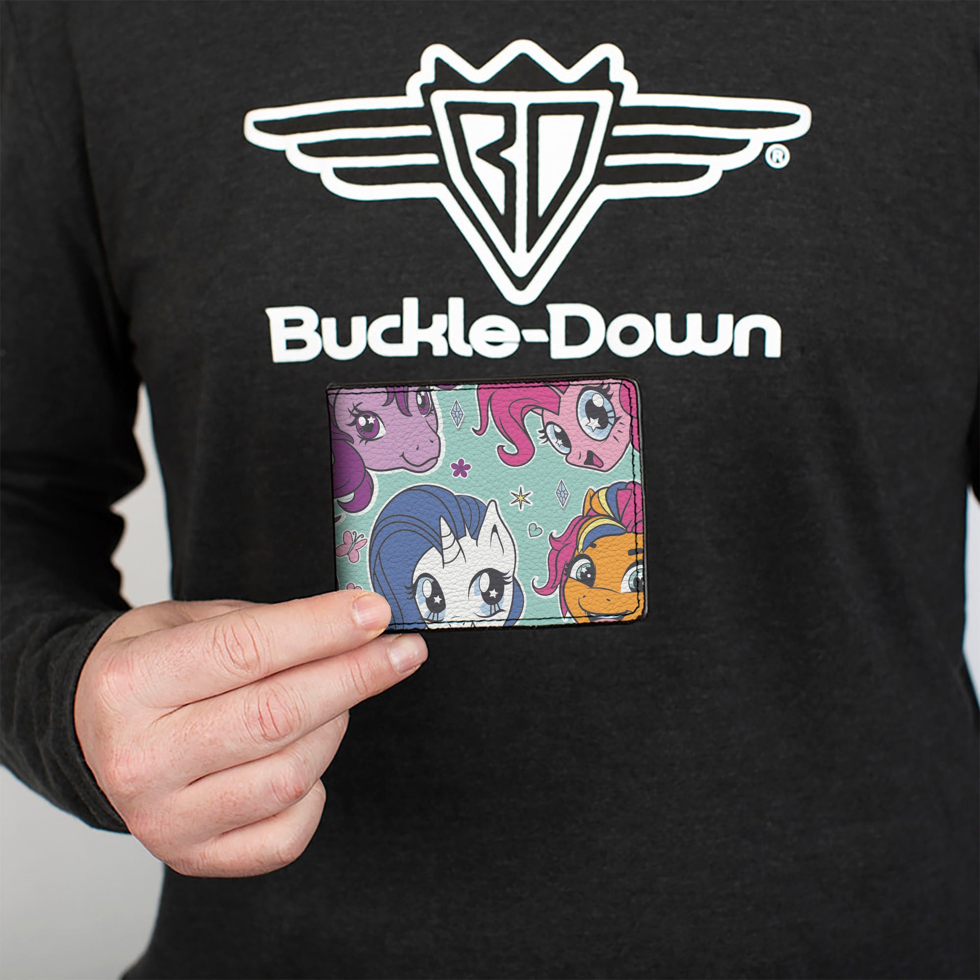 Bi-Fold Wallet - My Little Pony Faces Close-Up and Cutie Marks Scattered Teal Bi-Fold Wallets Hasbro