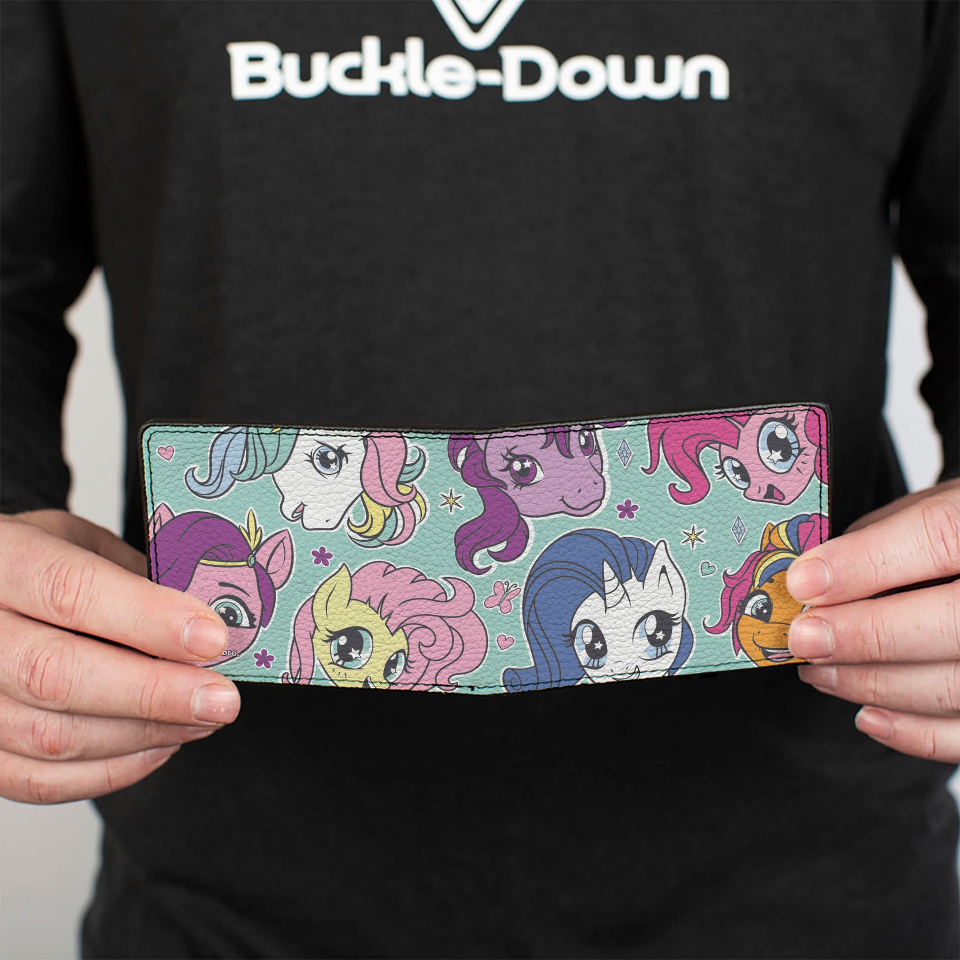 Bi-Fold Wallet - My Little Pony Faces Close-Up and Cutie Marks Scattered Teal Bi-Fold Wallets Hasbro
