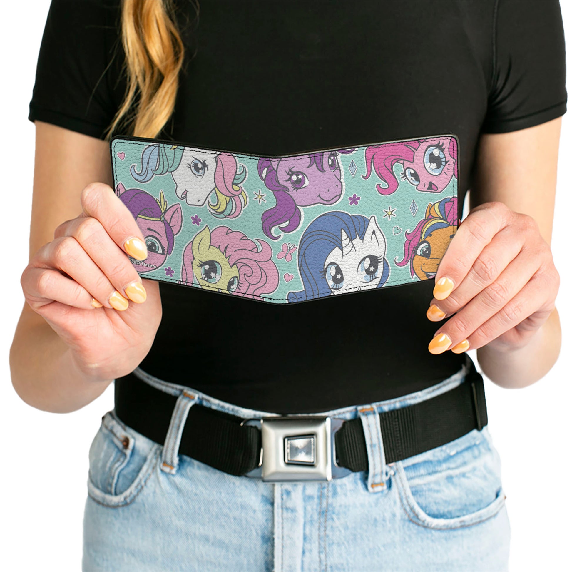 Bi-Fold Wallet - My Little Pony Faces Close-Up and Cutie Marks Scattered Teal Bi-Fold Wallets Hasbro