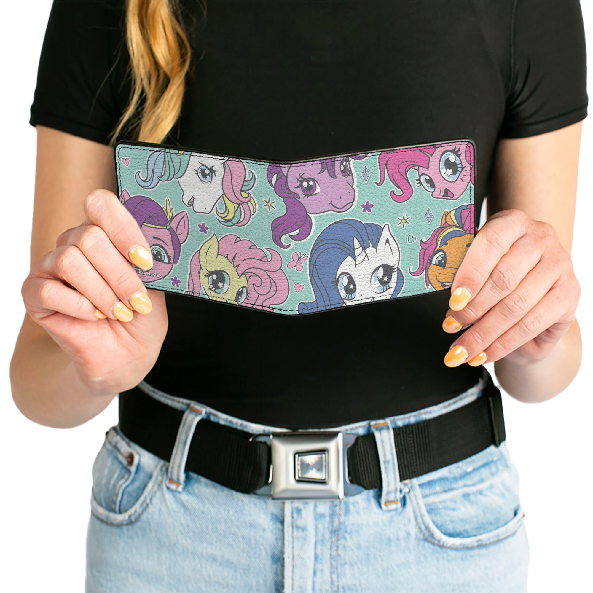 Bi-Fold Wallet - My Little Pony Faces Close-Up and Cutie Marks Scattered Teal Bi-Fold Wallets Hasbro