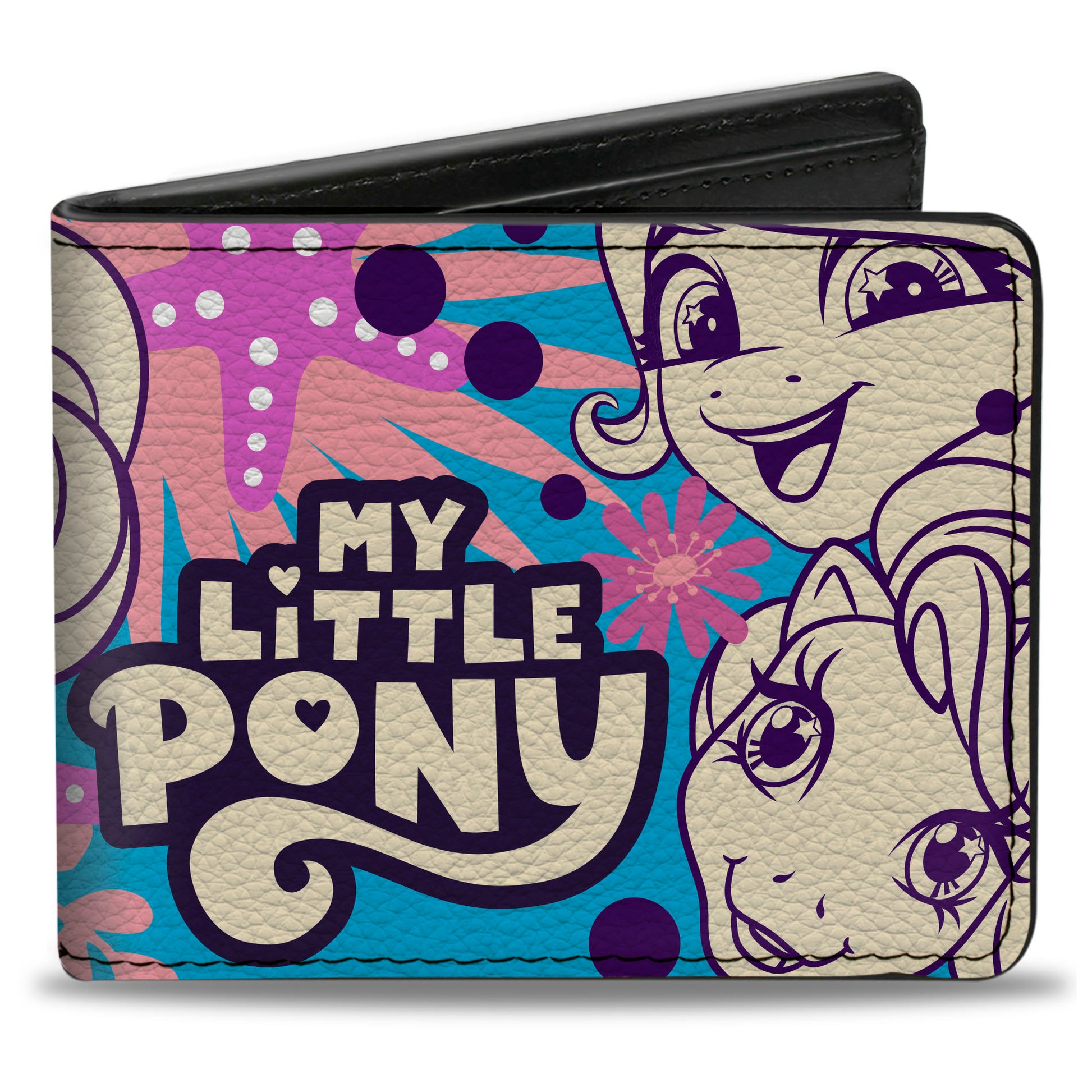 Bi-Fold Wallet - MY LITTLE PONY Five Ponies Faces and Flowers Collage Blues/Pinks/White Bi-Fold Wallets My Little Pony