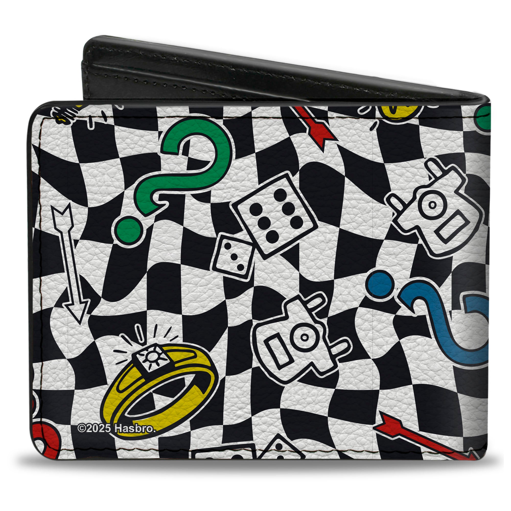 Bi-Fold Wallet - Monopoly Game Icons Scattered Checker Warp Black/White Bi-Fold Wallets Hasbro