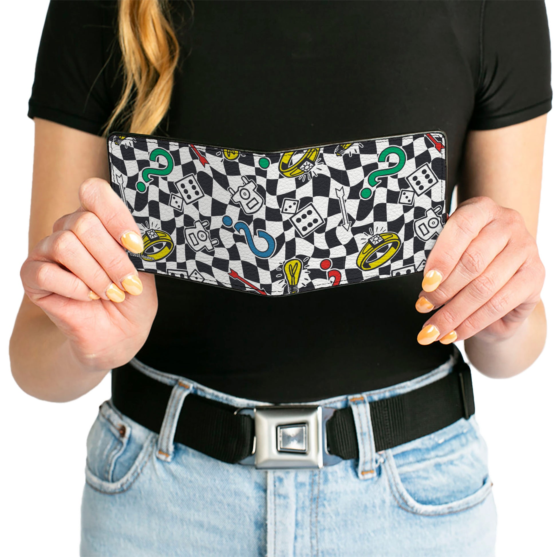 Bi-Fold Wallet - Monopoly Game Icons Scattered Checker Warp Black/White Bi-Fold Wallets Hasbro
