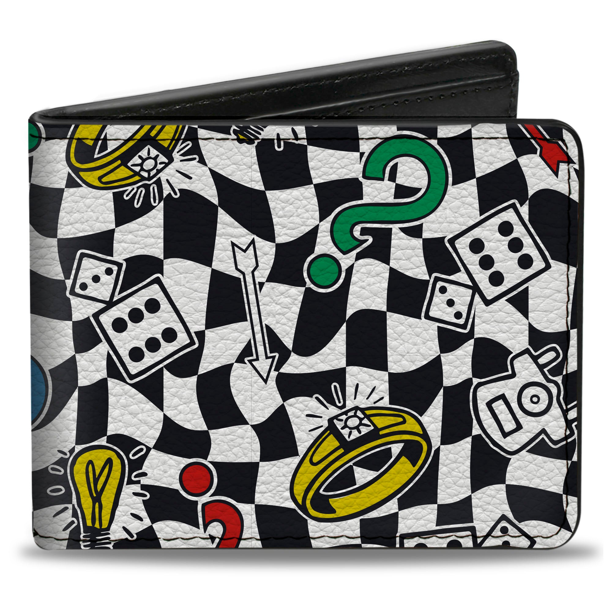Bi-Fold Wallet - Monopoly Game Icons Scattered Checker Warp Black/White Bi-Fold Wallets Hasbro