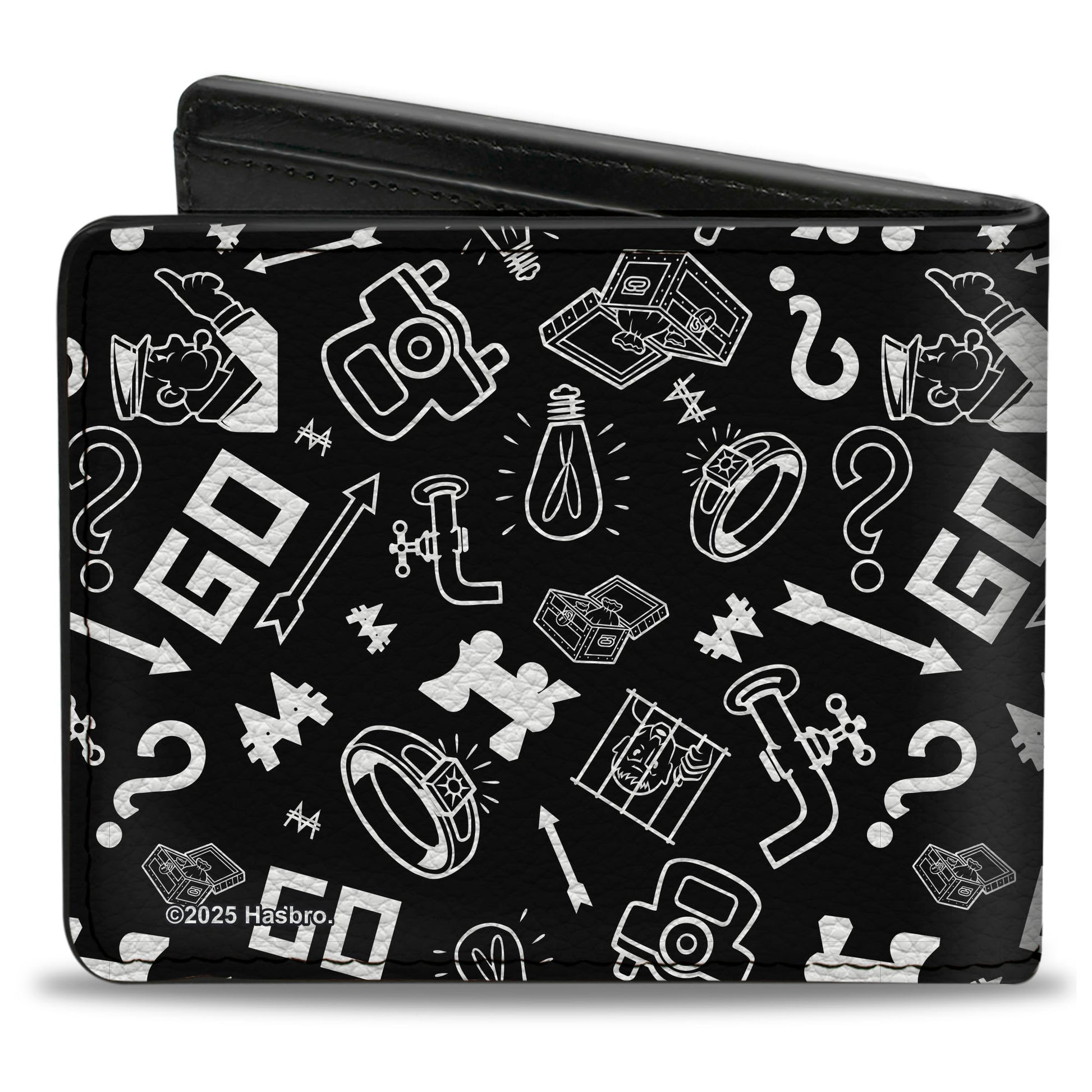 Bi-Fold Wallet - Mr. Monopoly Rich Uncle Pennybags Face and Game Icons Black/White Bi-Fold Wallets Hasbro