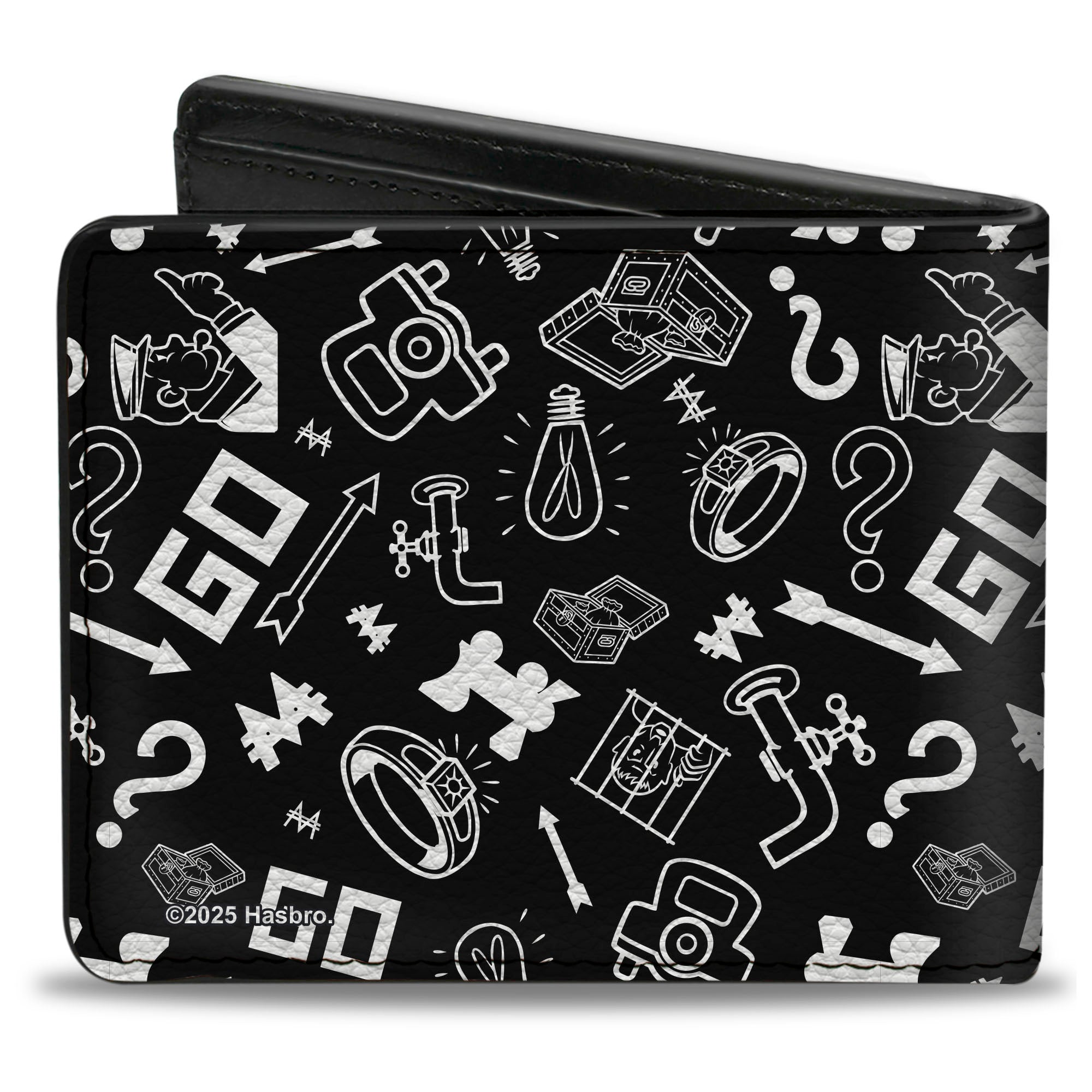 Bi-Fold Wallet - Mr. Monopoly Rich Uncle Pennybags Face and Game Icons Black/White Bi-Fold Wallets Hasbro