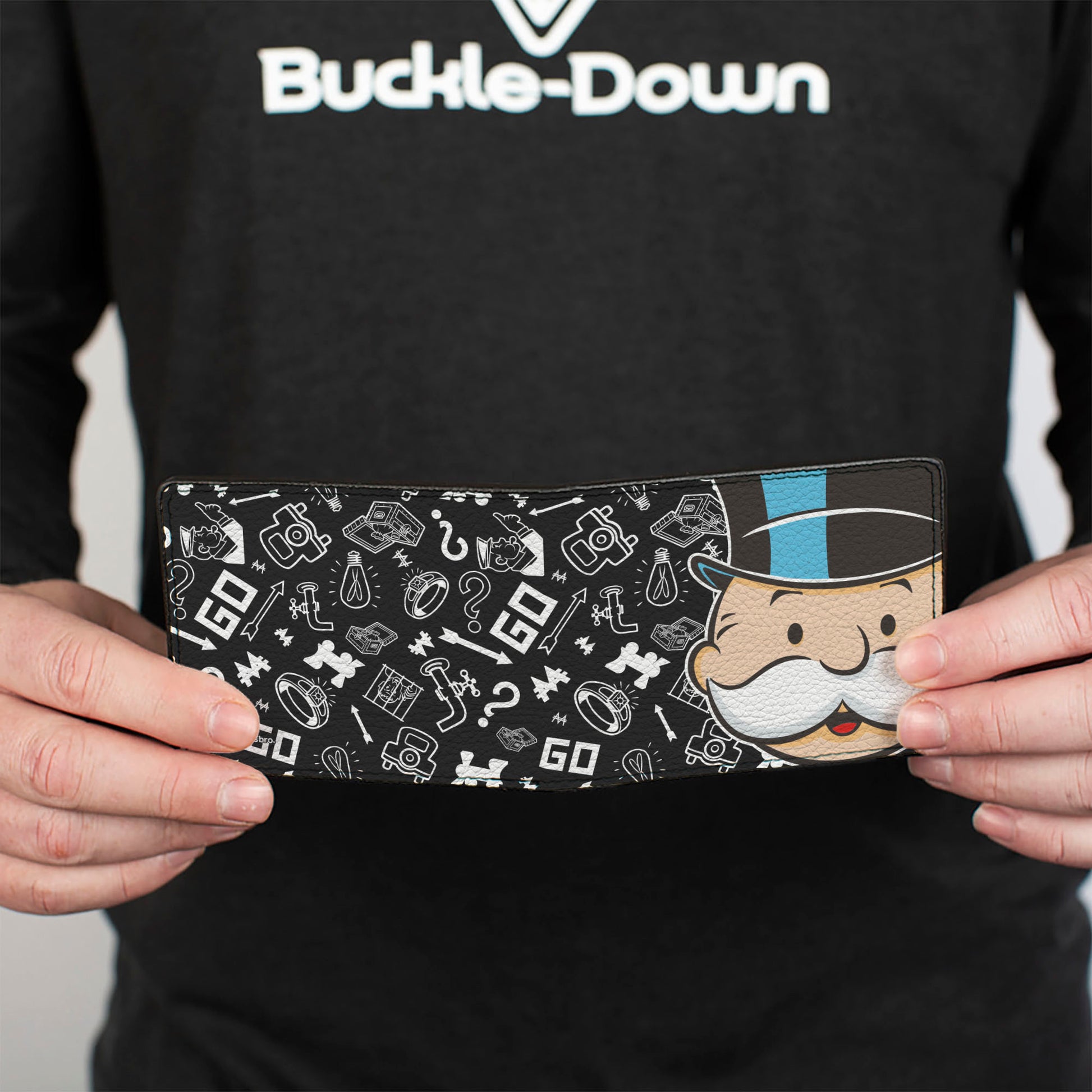 Bi-Fold Wallet - Mr. Monopoly Rich Uncle Pennybags Face and Game Icons Black/White Bi-Fold Wallets Hasbro