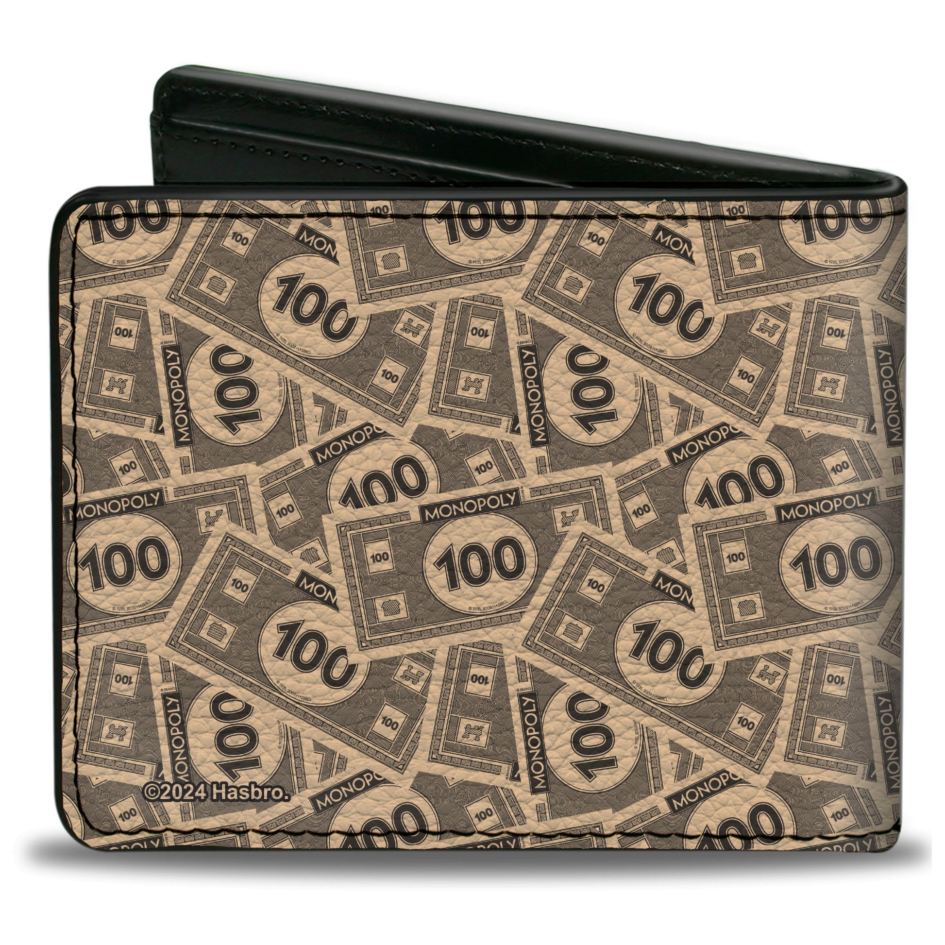 Bi-Fold Wallet - Mr. Monopoly Rich Uncle Pennybags Pose 100 Money Bills Stacked Bi-Fold Wallets Monopoly