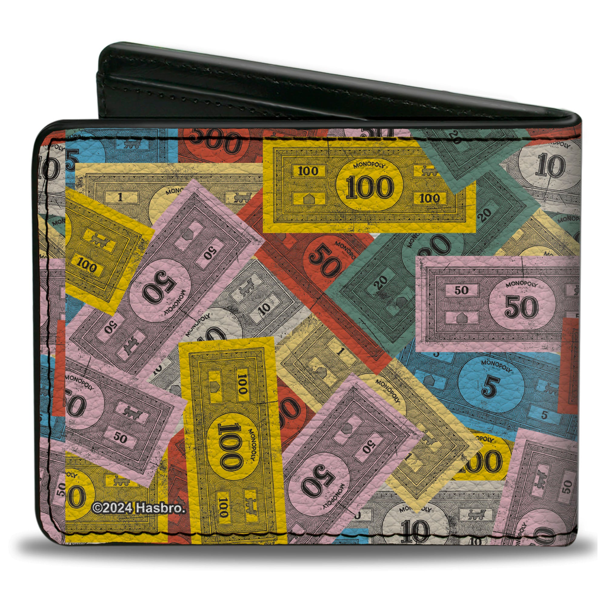 Bi-Fold Wallet - Mr. Monopoly Rich Uncle Pennybags Pose Stacked Money Multi Color Bi-Fold Wallets Monopoly