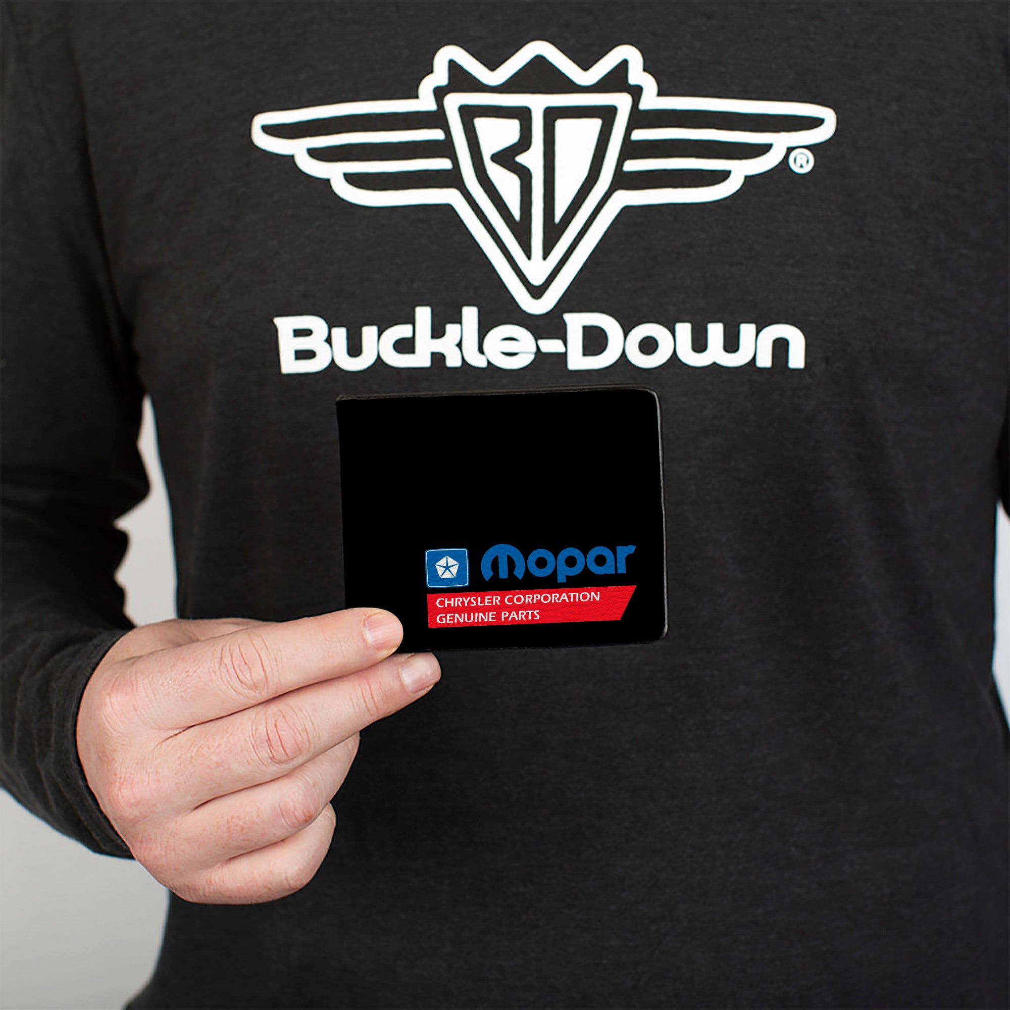 Bi-Fold Wallet - MOPAR 1985-1990 Logo-CHRYSLER CORPORATION GENUINE PARTS Black Blue Red White Bi-Fold Wallets Mopar