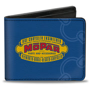 Bi-Fold Wallet - MOPAR 1937-1947 Logo-USE CHRYSLER ENGINEERED MOPAR PARTS AND ACCESSORIES Blue Yellow Red Bi-Fold Wallets Mopar