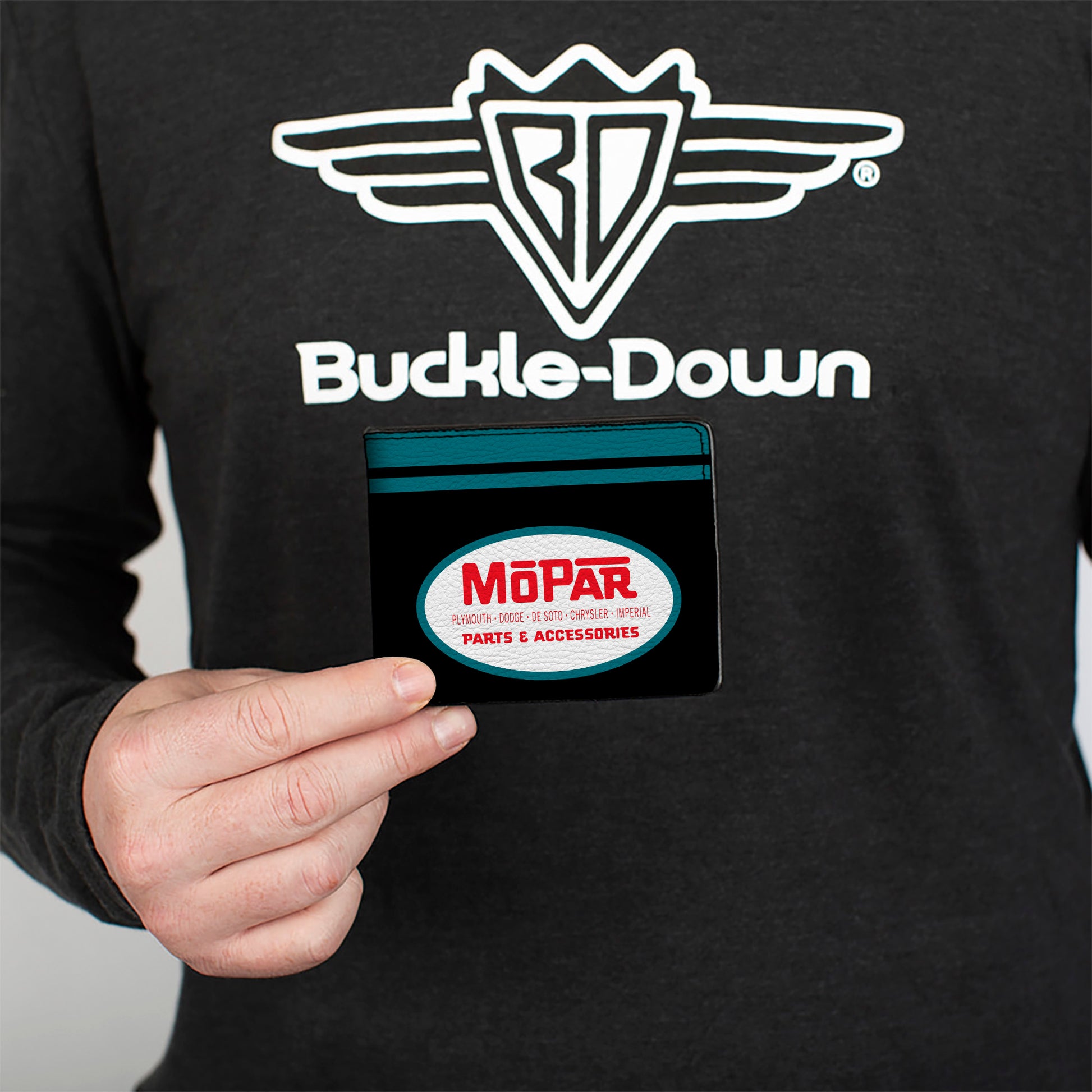 Bi-Fold Wallet - MOPAR 1954-1958 Logo + Chrysler Logo Top Stripe Black Blue Red White Bi-Fold Wallets Mopar