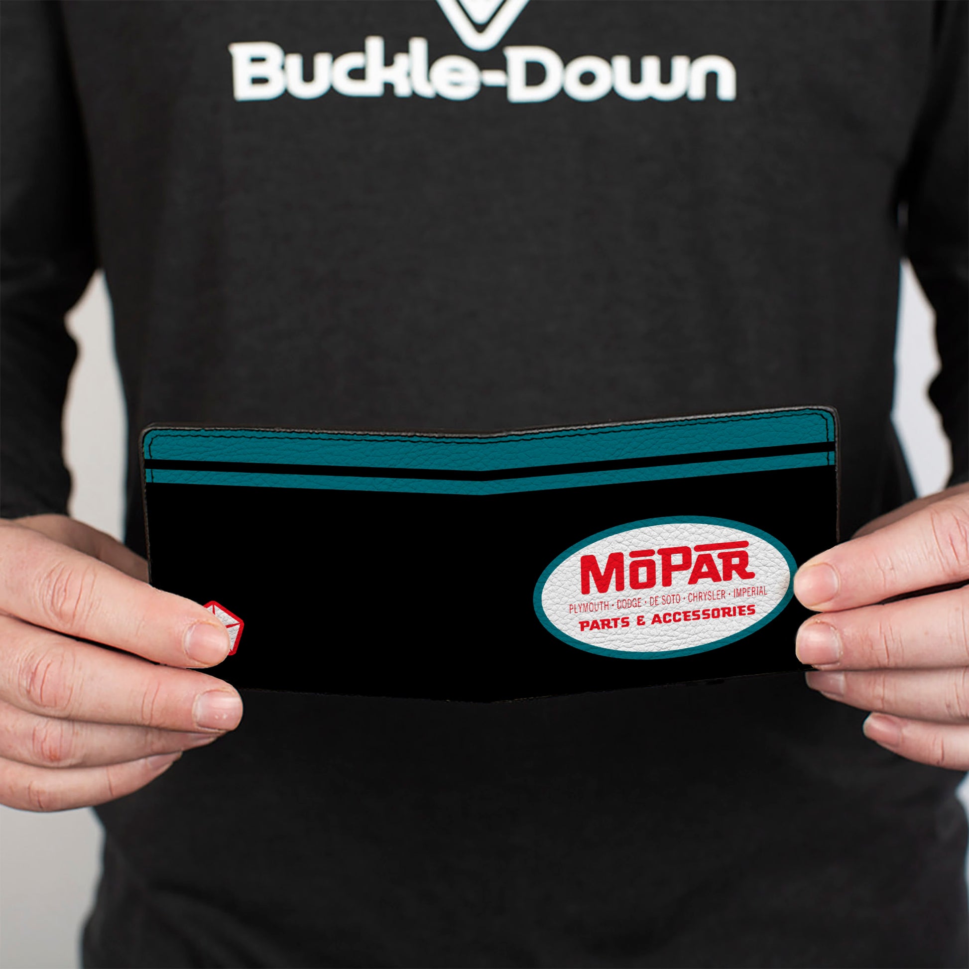 Bi-Fold Wallet - MOPAR 1954-1958 Logo + Chrysler Logo Top Stripe Black Blue Red White Bi-Fold Wallets Mopar