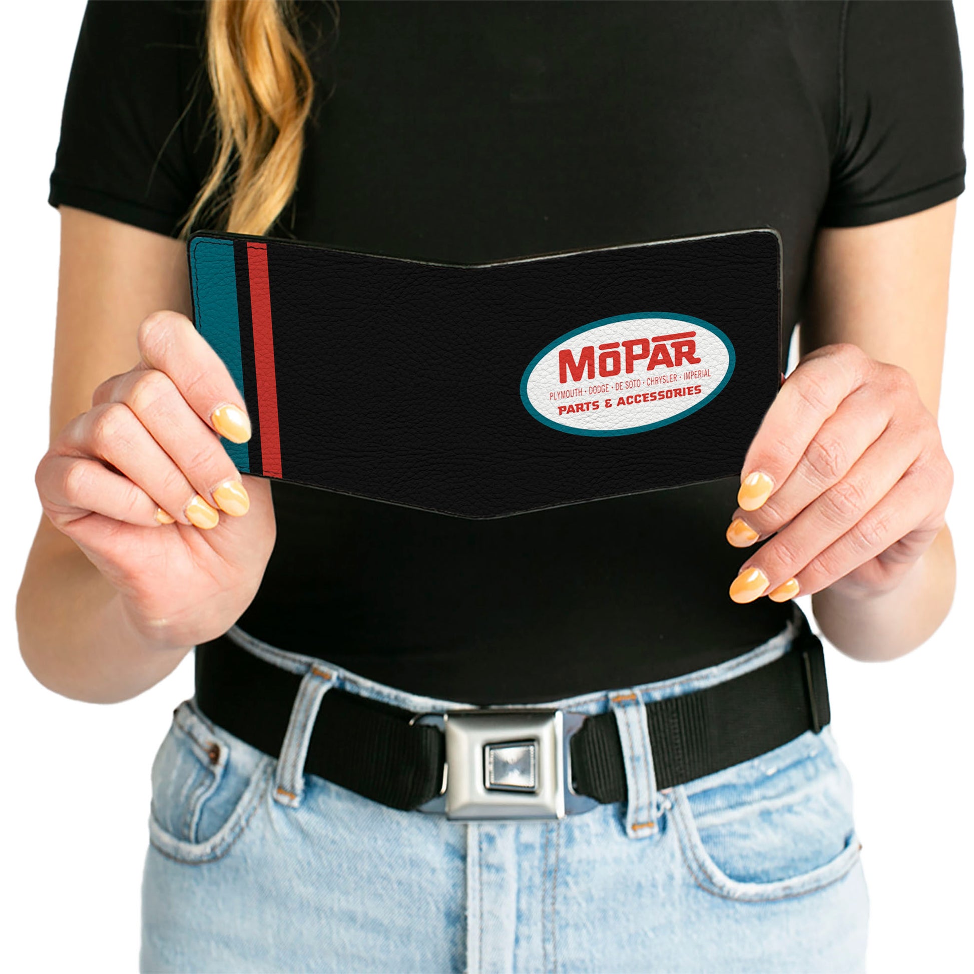 Bi-Fold Wallet - MOPAR 1954-1958 Logo + Side Stripe Black Blue Red Bi-Fold Wallets Mopar