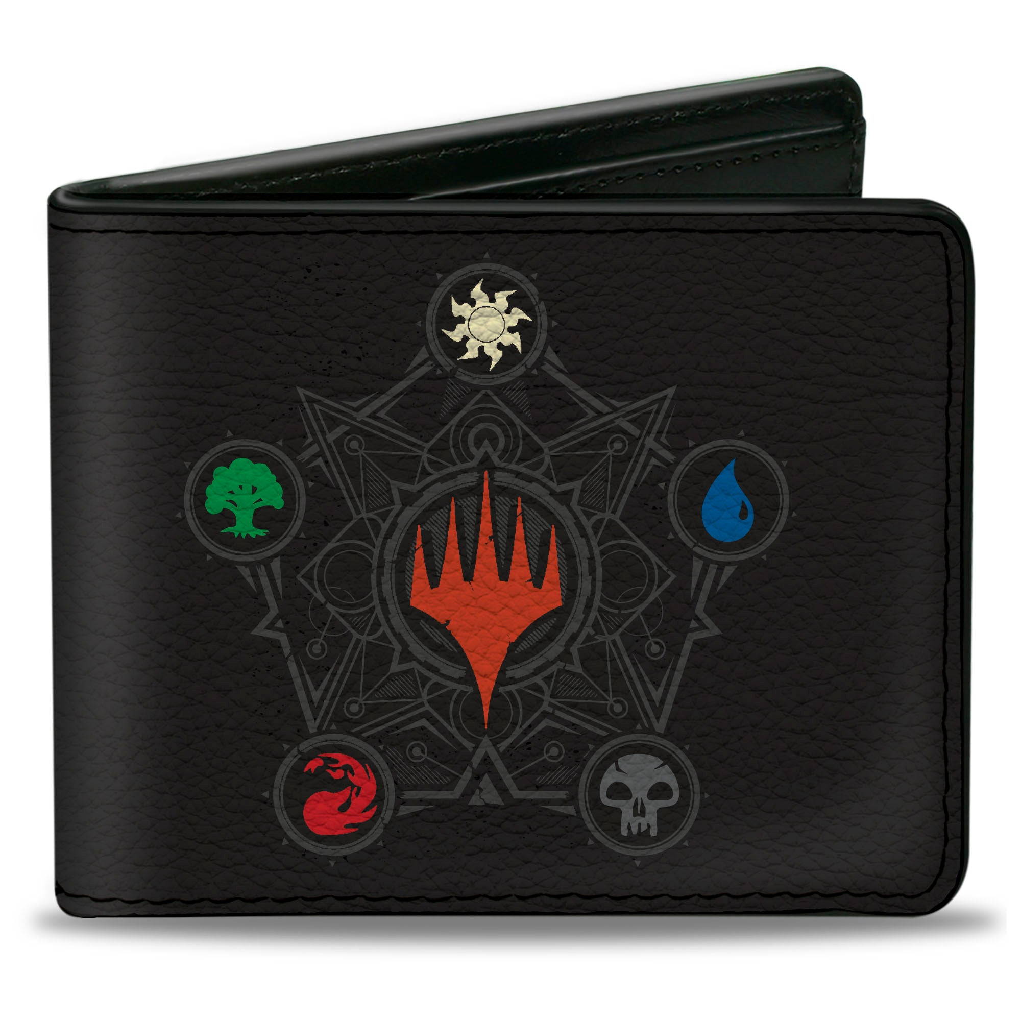 Bi-Fold Wallet - Magic the Gathering Planeswalker Mana Pentagon and Logo Black/Multi Color Bi-Fold Wallets Magic the Gathering