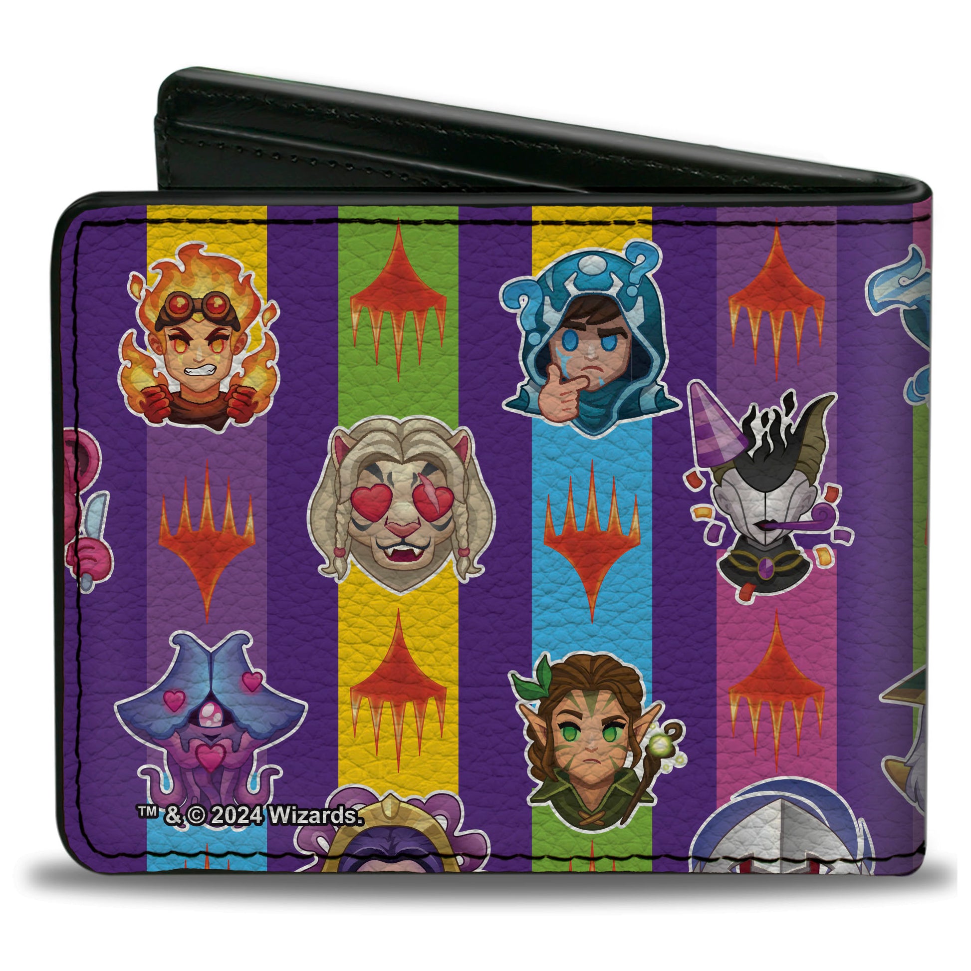 Bi-Fold Wallet - Magic the Gathering Chibi Planeswalkers and Icons Stripe Multi Color Bi-Fold Wallets Magic the Gathering