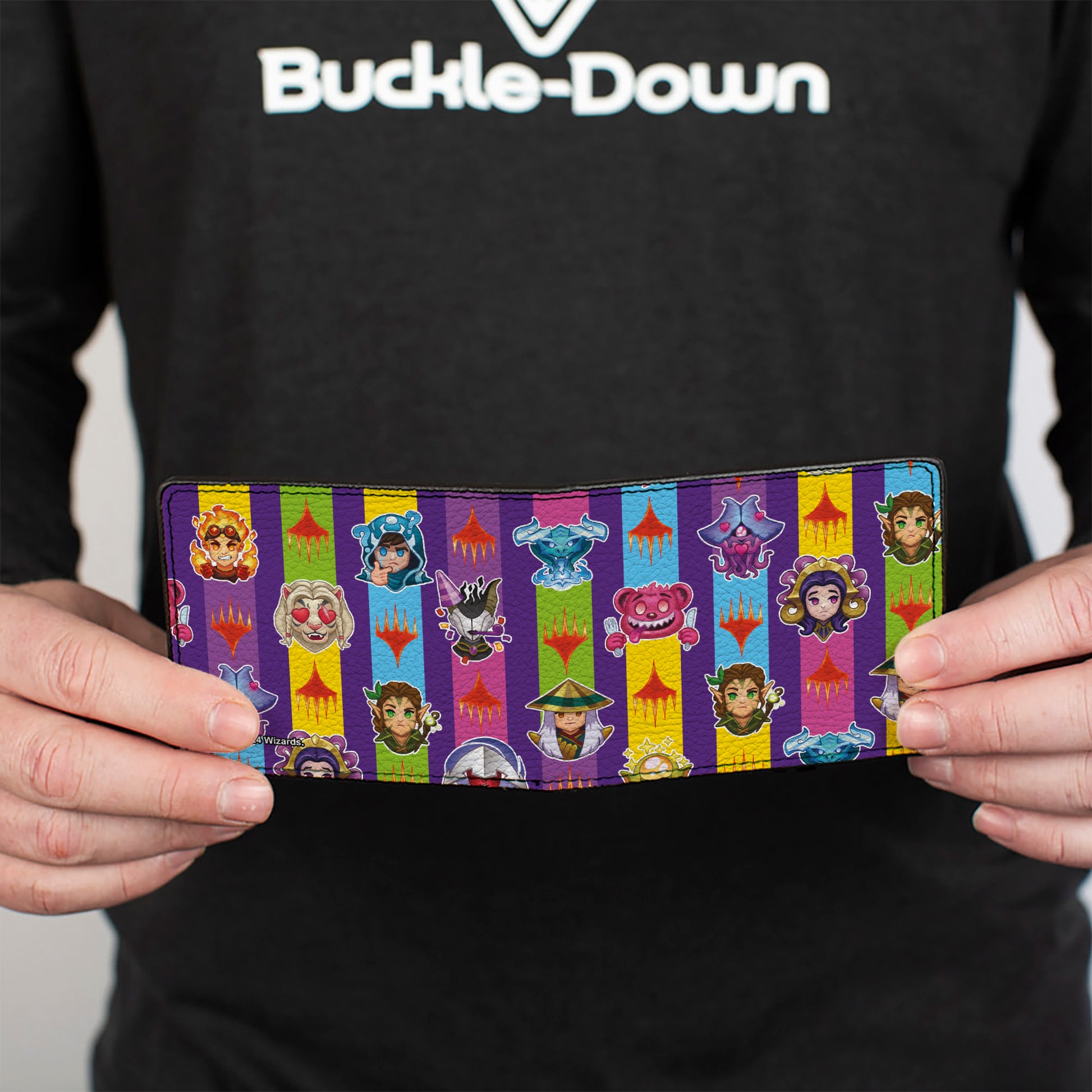 Bi-Fold Wallet - Magic the Gathering Chibi Planeswalkers and Icons Stripe Multi Color Bi-Fold Wallets Magic the Gathering