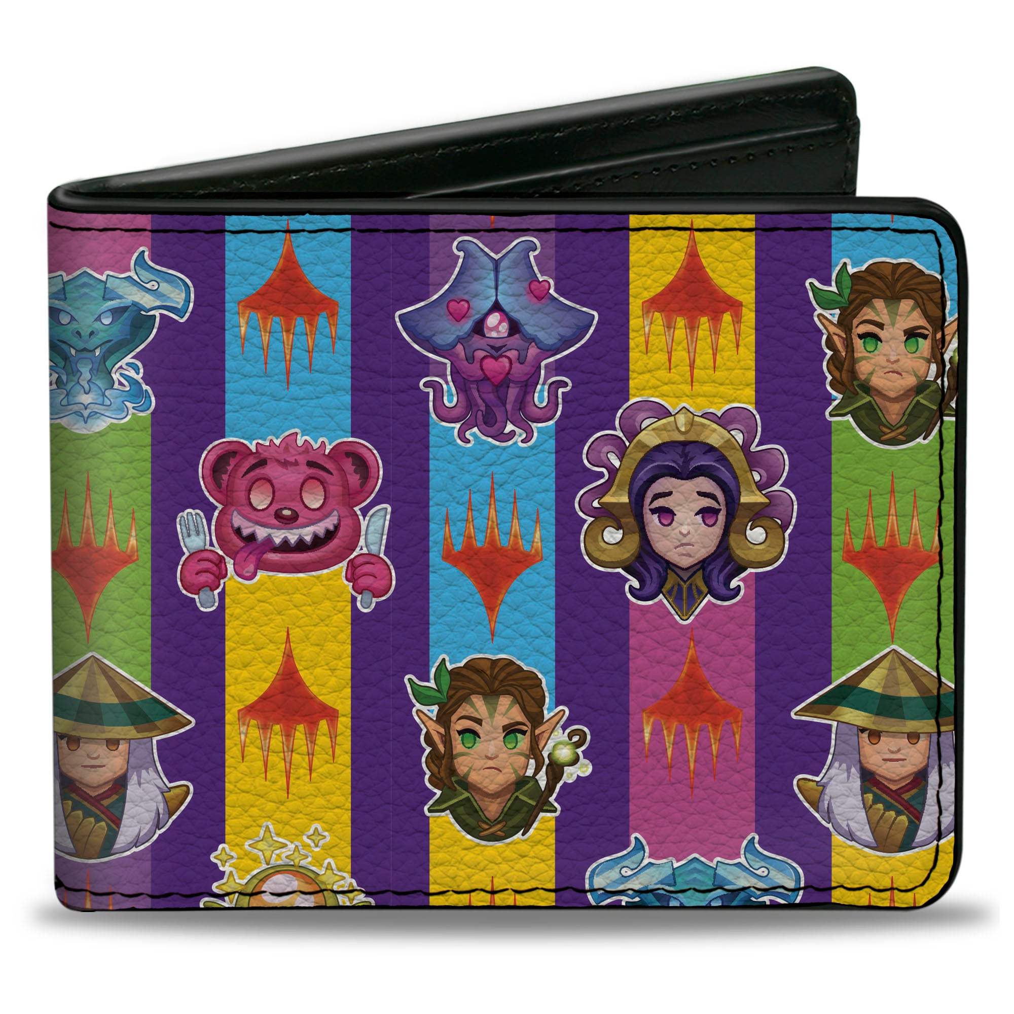 Bi-Fold Wallet - Magic the Gathering Chibi Planeswalkers and Icons Stripe Multi Color Bi-Fold Wallets Magic the Gathering