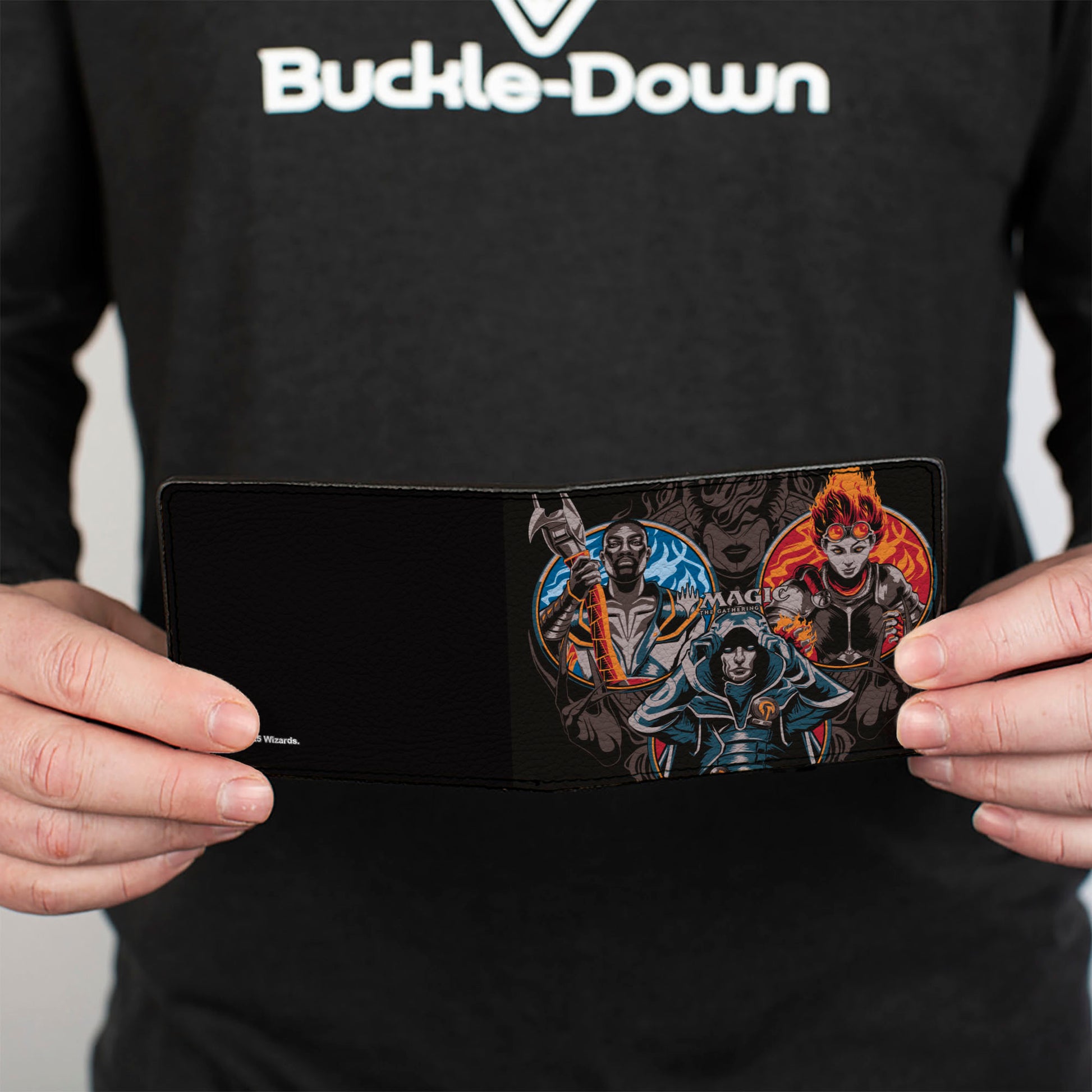 Bi-Fold Wallet - MAGIC THE GATHERING Three Planeswalker Poses and Title Logo Black/Grays/Multi Color Bi-Fold Wallets Magic the Gathering