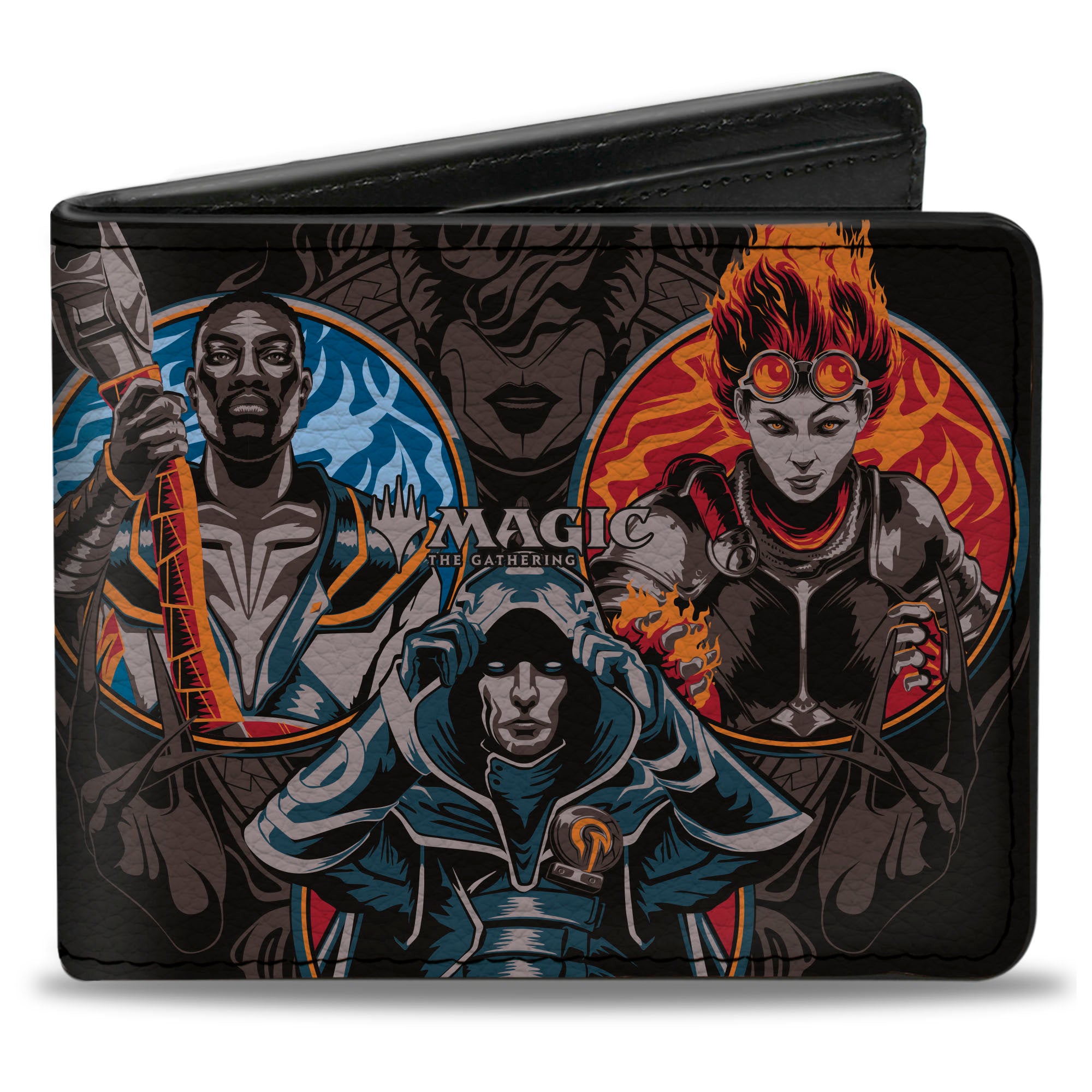 Bi-Fold Wallet - MAGIC THE GATHERING Three Planeswalker Poses and Title Logo Black/Grays/Multi Color Bi-Fold Wallets Magic the Gathering