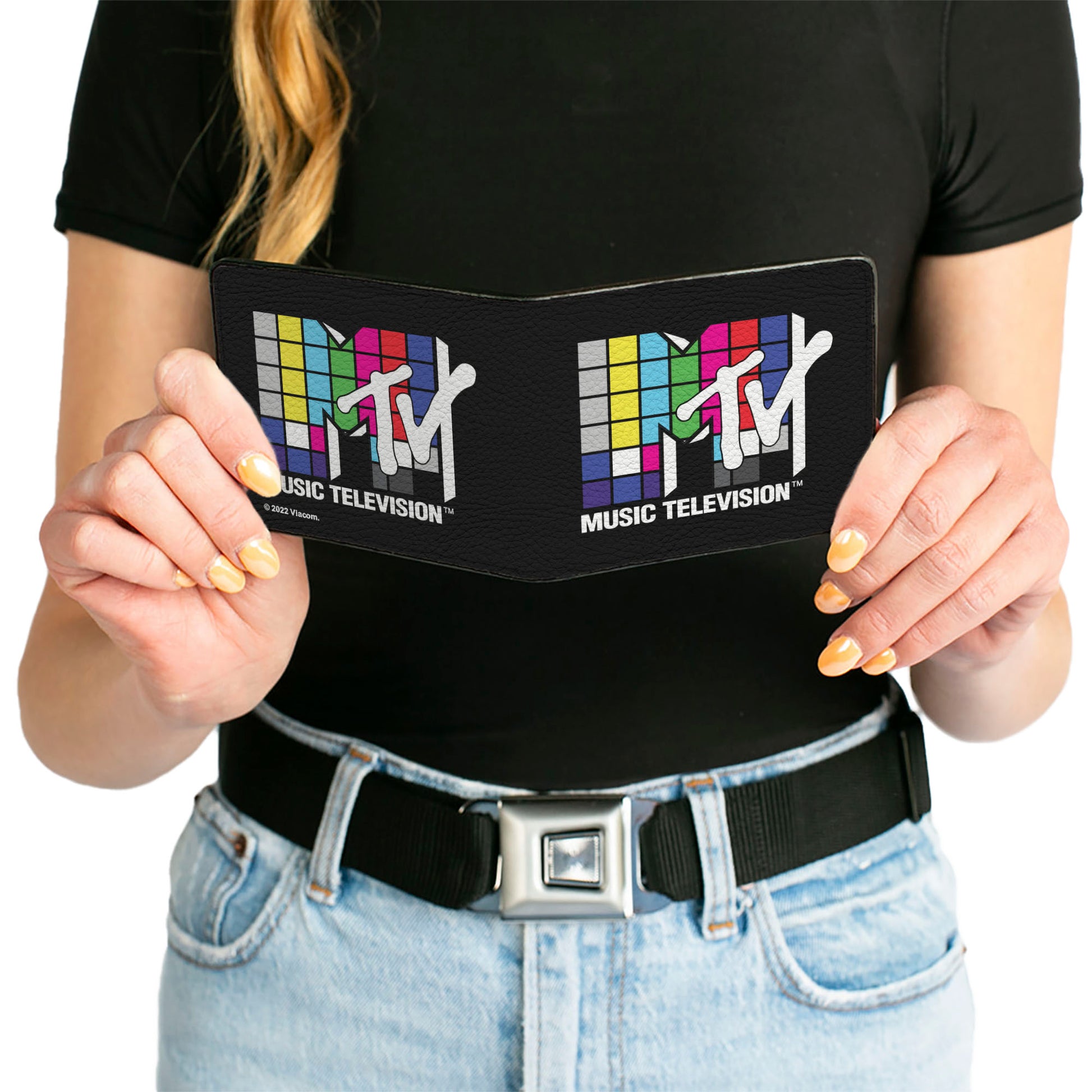 Bi-Fold Wallet - MTV Music Television Puzzle Cube Logo Black/Multi Color Bi-Fold Wallets MTV