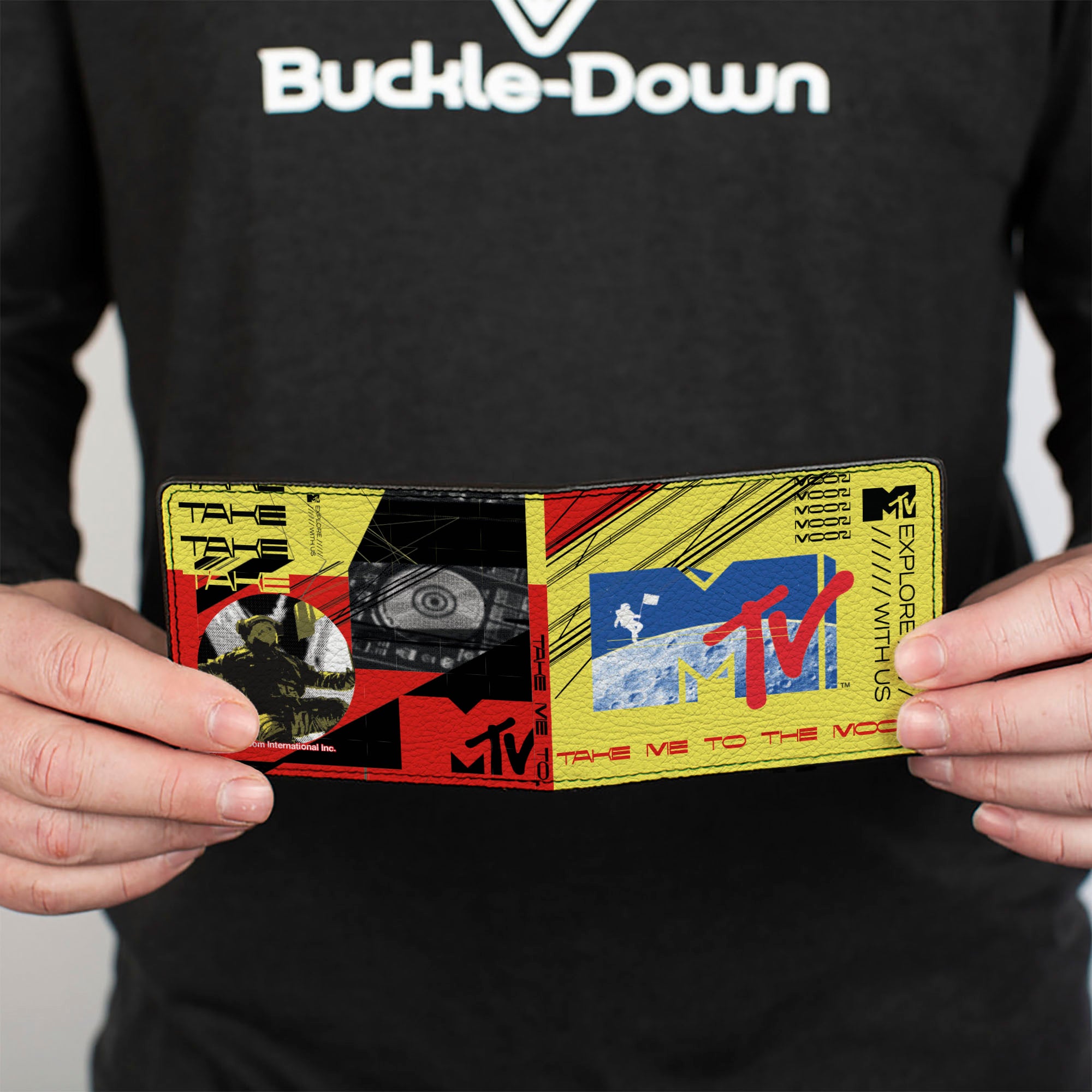 Bi-Fold Wallet - MTV Logo and Moon Man Collage Yellow/Blue/Red Bi-Fold Wallets MTV