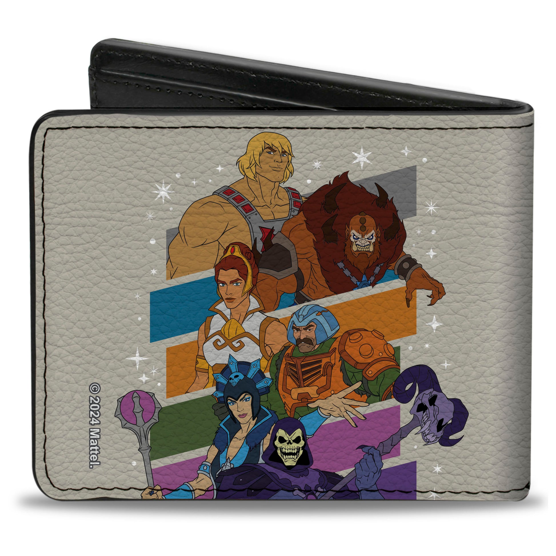 Bi-Fold Wallet - Masters of the Universe Character Stripe Poses White/Multi Color Bi-Fold Wallets Masters of the Universe