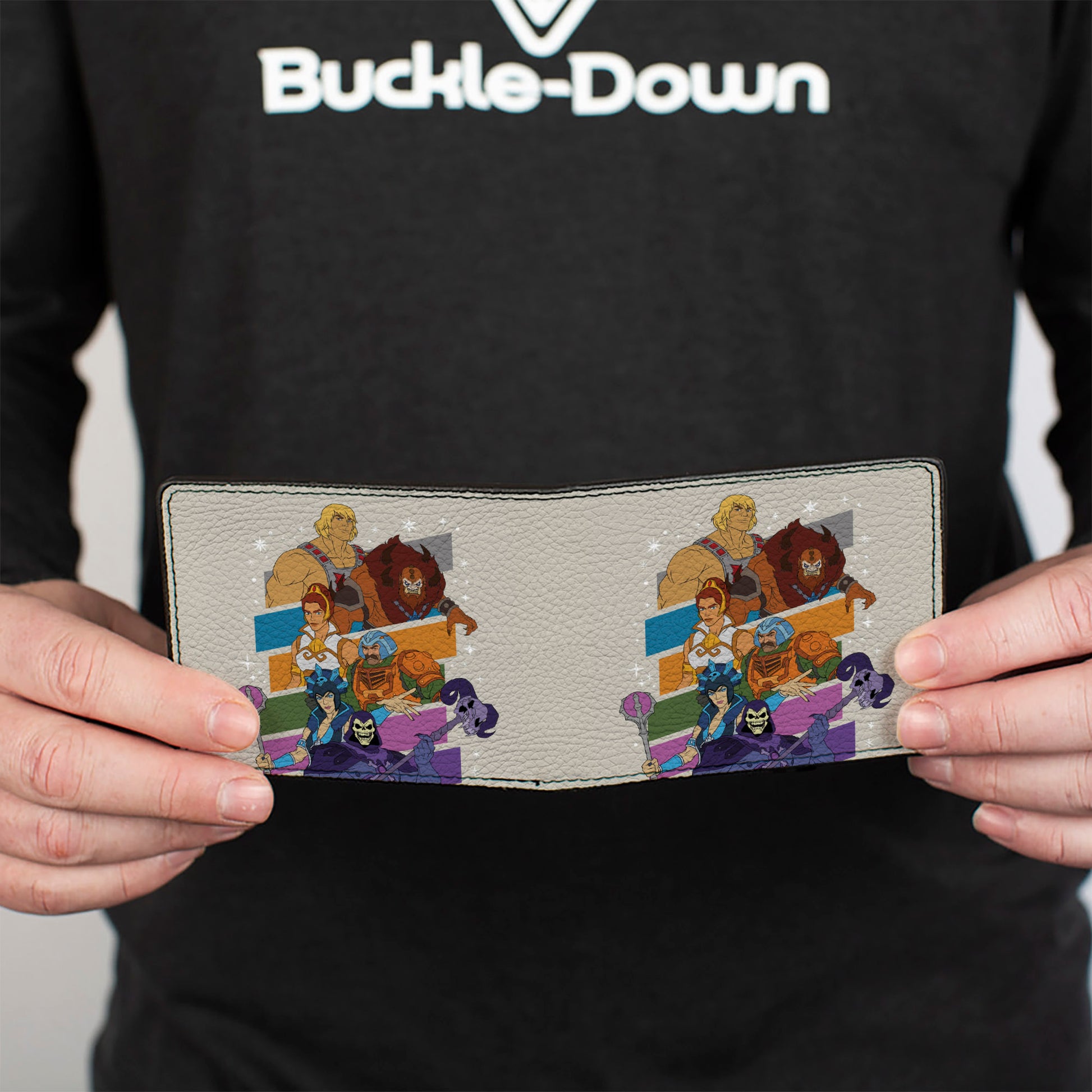 Bi-Fold Wallet - Masters of the Universe Character Stripe Poses White/Multi Color Bi-Fold Wallets Masters of the Universe