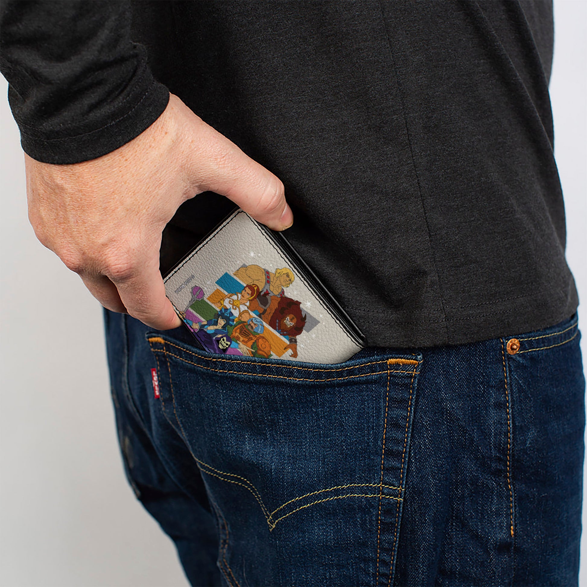 Bi-Fold Wallet - Masters of the Universe Character Stripe Poses White/Multi Color Bi-Fold Wallets Masters of the Universe