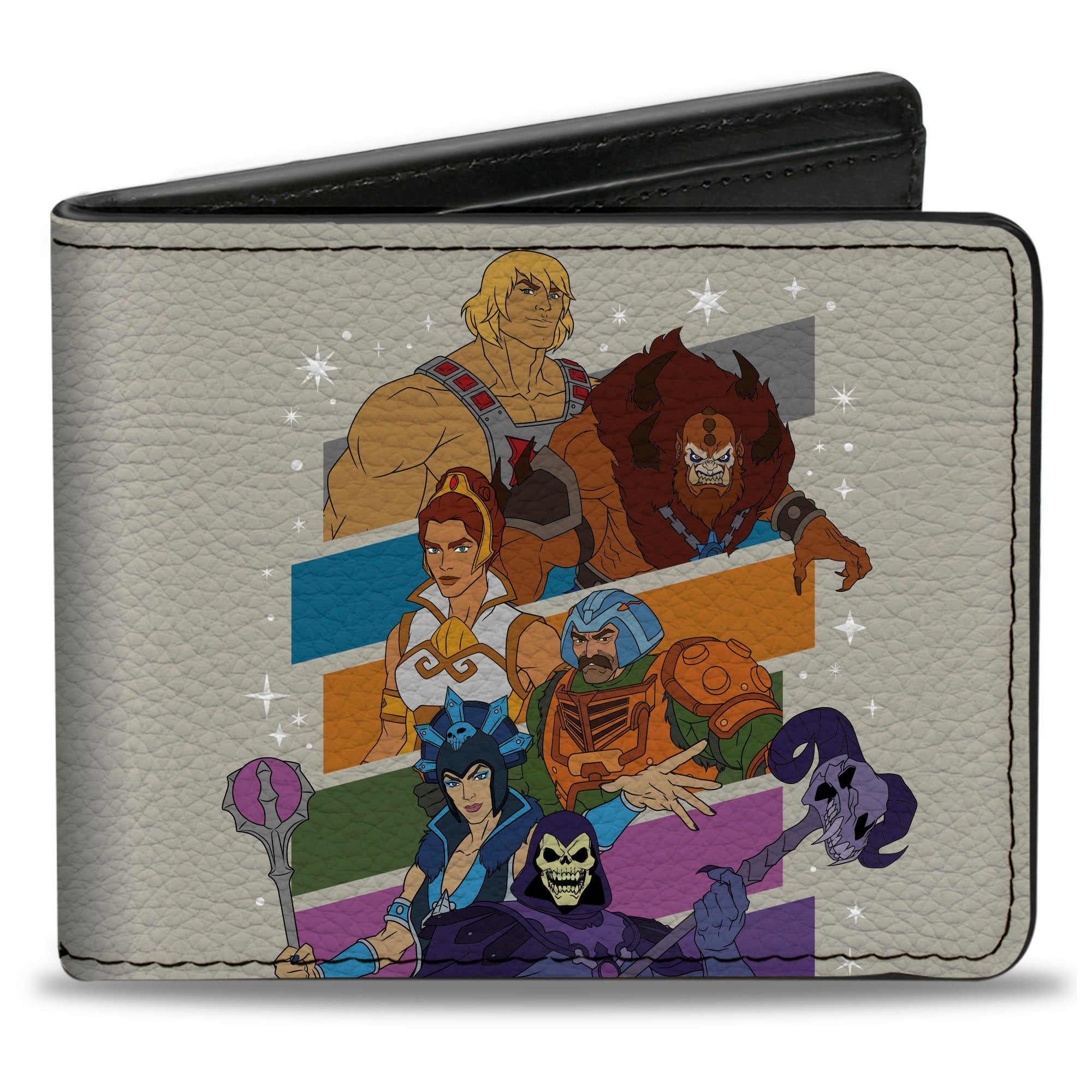 Bi-Fold Wallet - Masters of the Universe Character Stripe Poses White/Multi Color Bi-Fold Wallets Masters of the Universe