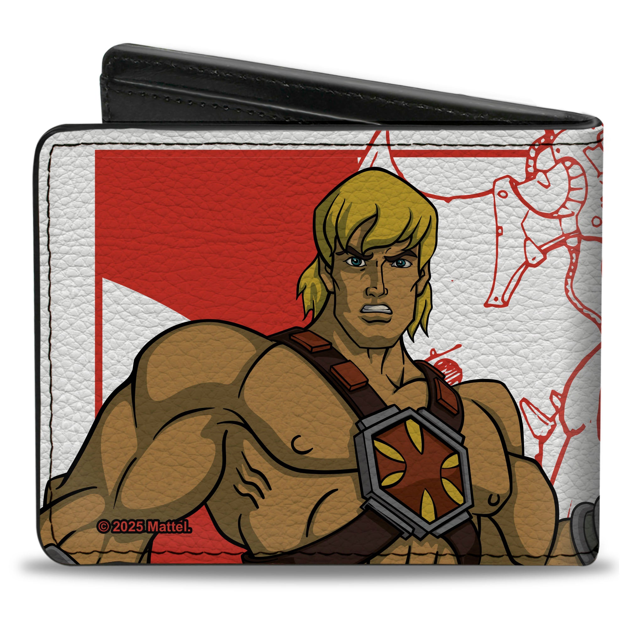 Bi-Fold Wallet - MOTU He-Man I HAVE THE POWER Pose and Sketch White/Red Bi-Fold Wallets Masters of the Universe