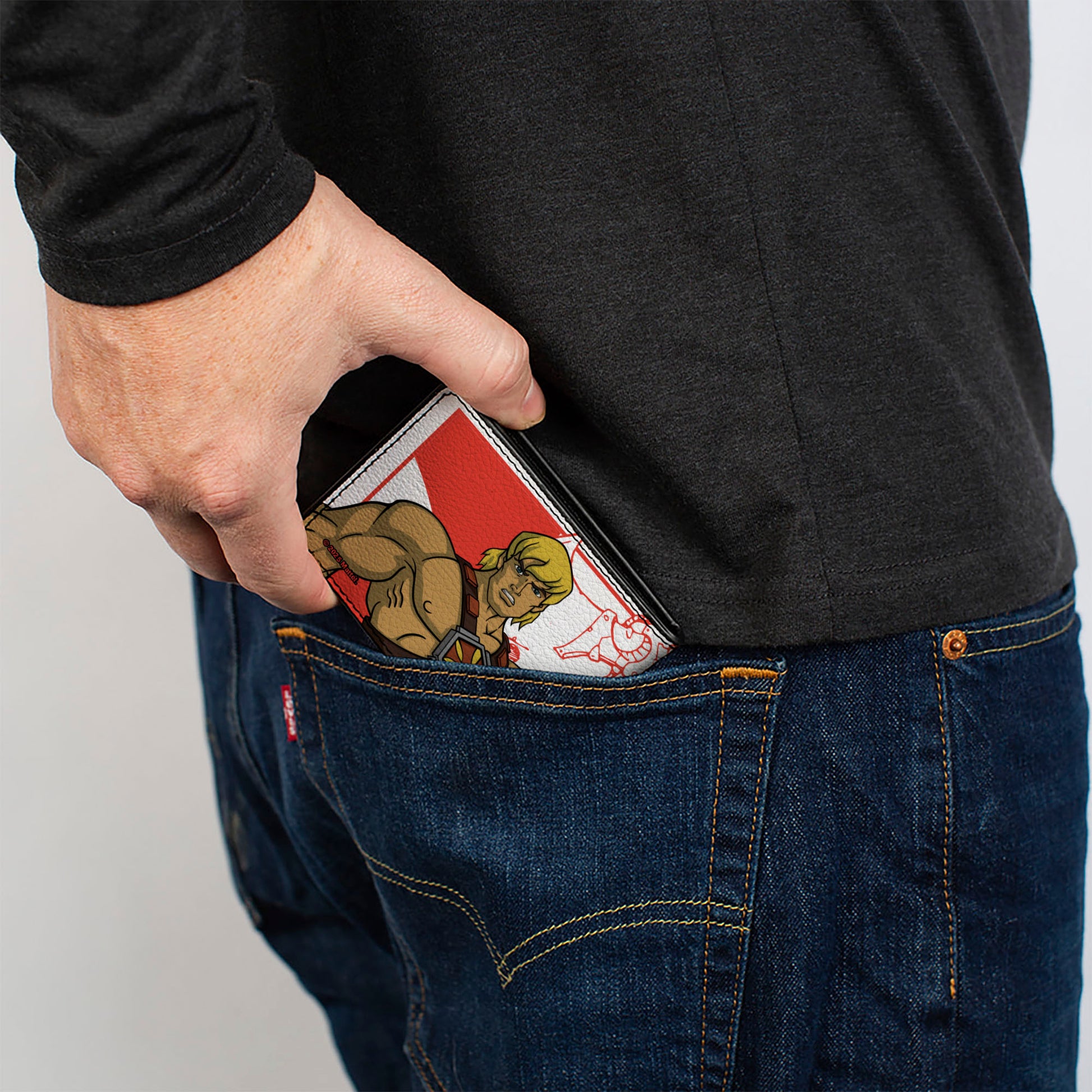 Bi-Fold Wallet - MOTU He-Man I HAVE THE POWER Pose and Sketch White/Red Bi-Fold Wallets Masters of the Universe
