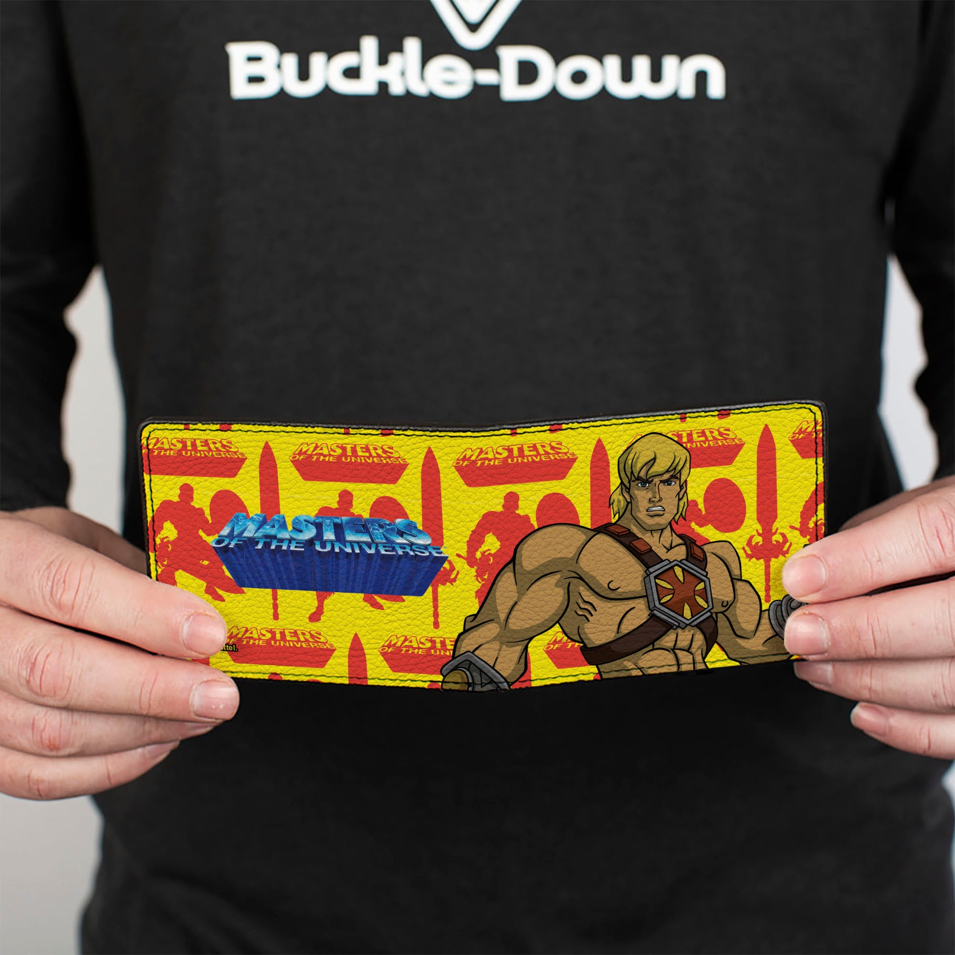 Bi-Fold Wallet - MASTERS OF THE UNIVERSE He-Man Pose and Title Logo Yellow/Red/Blues Bi-Fold Wallets Masters of the Universe