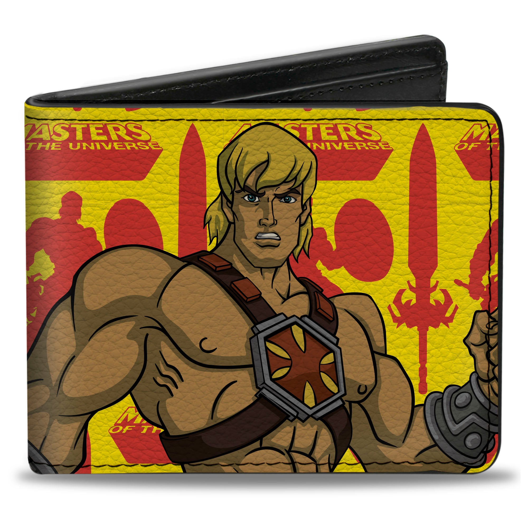 Bi-Fold Wallet - MASTERS OF THE UNIVERSE He-Man Pose and Title Logo Yellow/Red/Blues Bi-Fold Wallets Masters of the Universe
